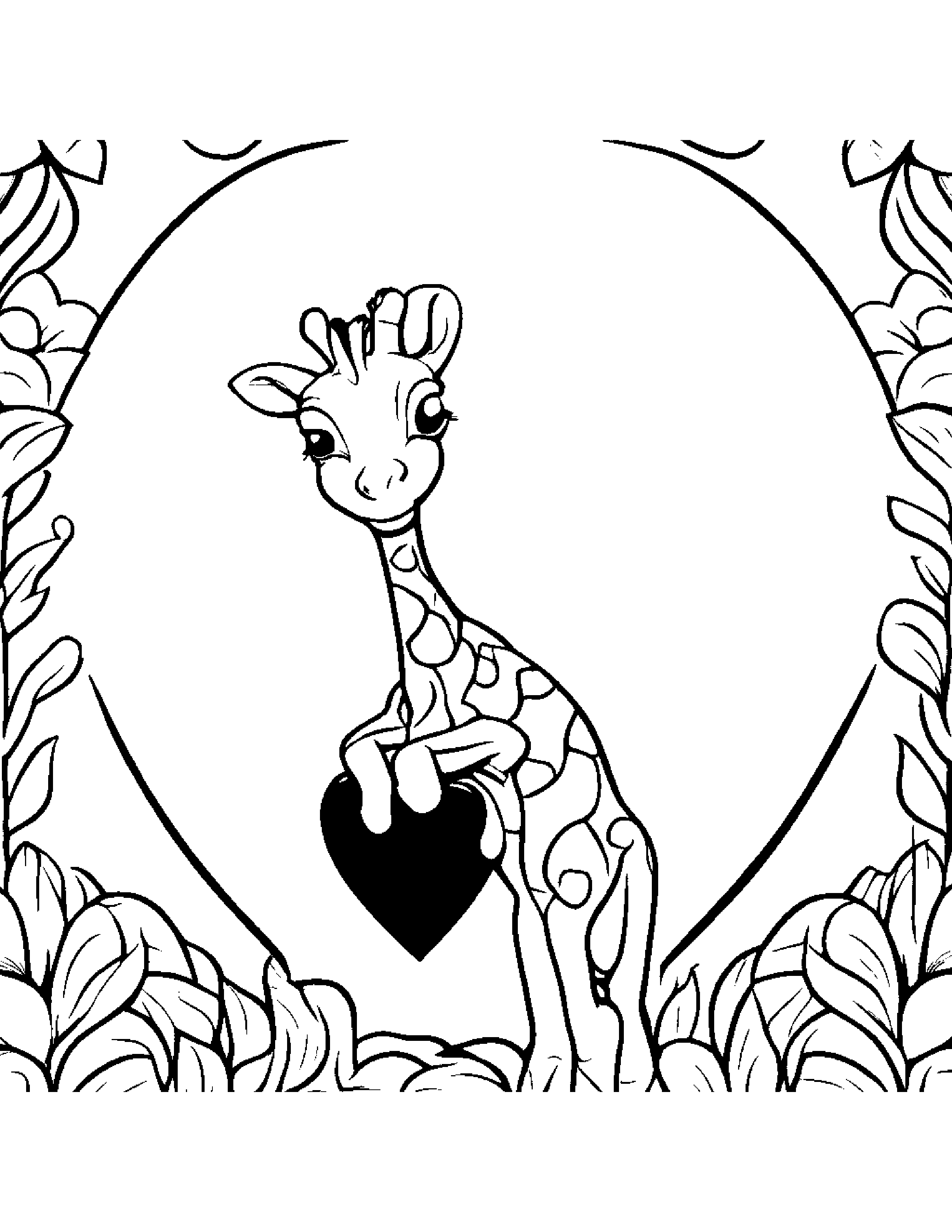 Little Giraffe Hugging A Heart Coloring Page (Free Printable PDF)
