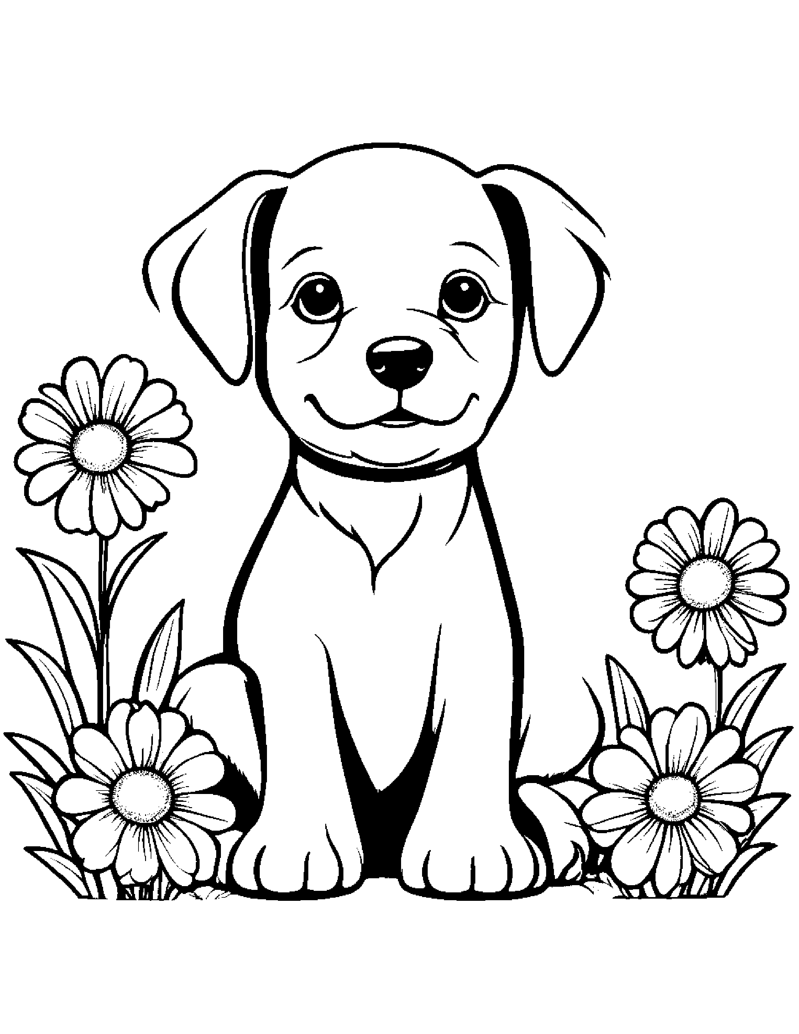 Puppy With A Daisy Coloring Page (Free Printable PDF)