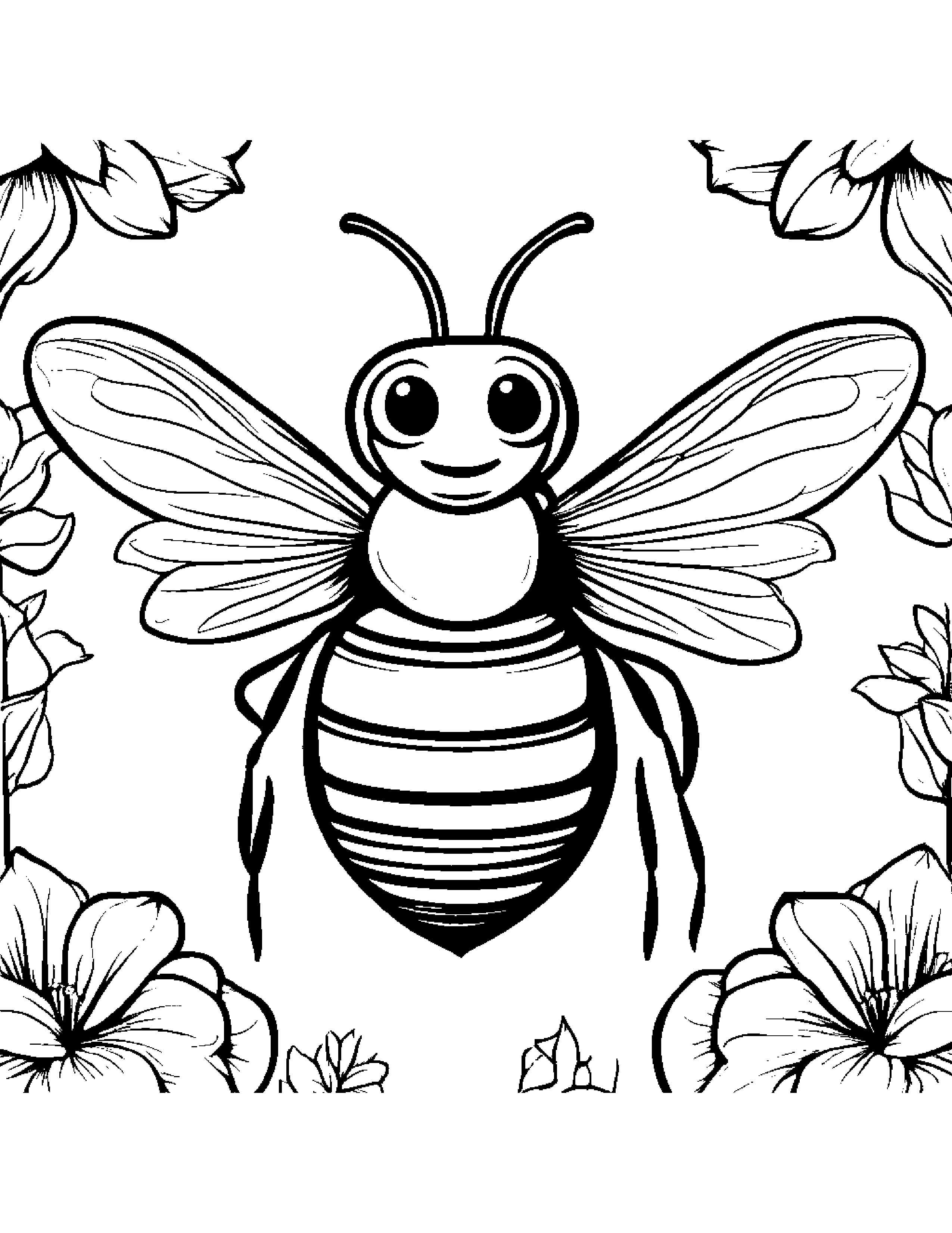 Smiling Bee Coloring Page (Free Printable PDF)