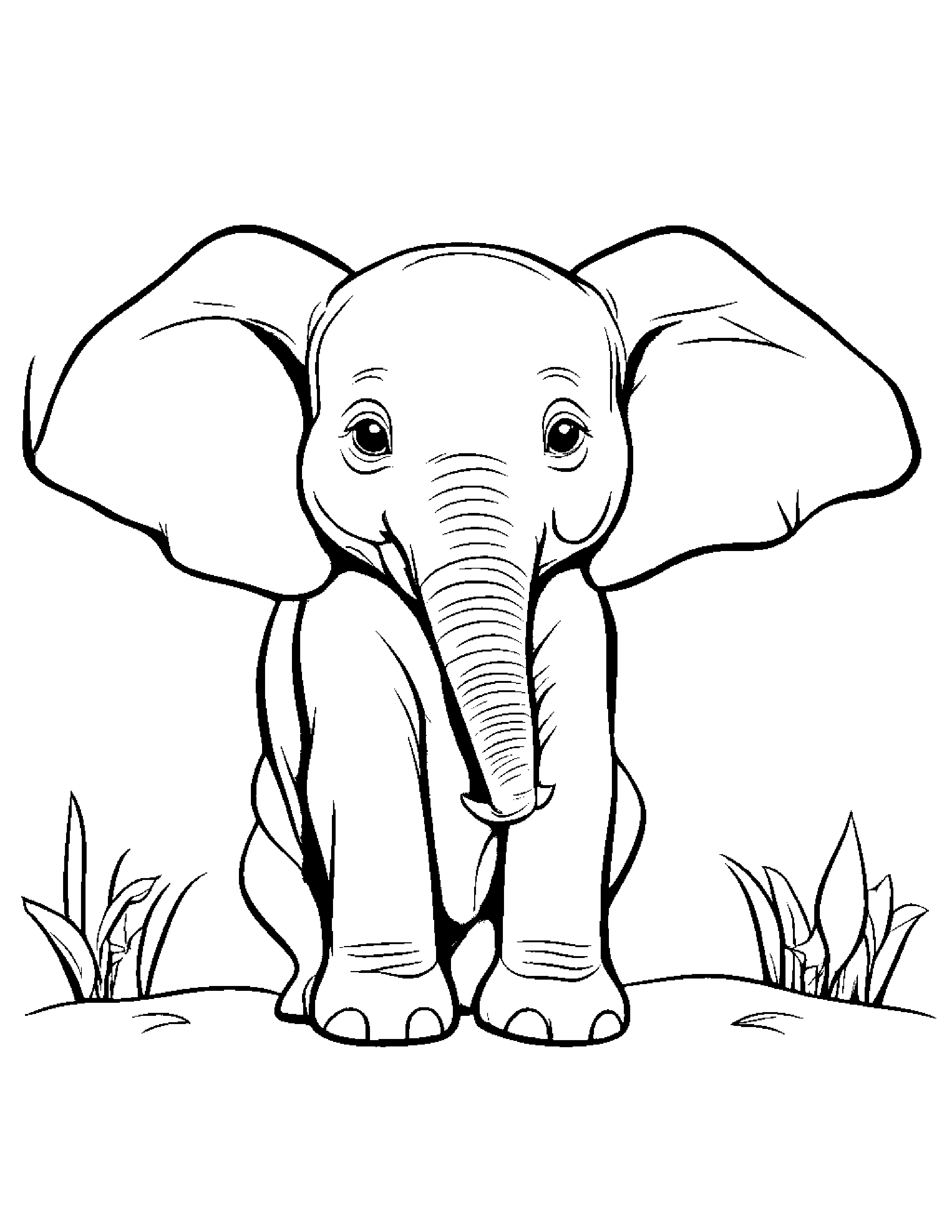 Smiling Elephant Calf Coloring Page (Free Printable PDF)