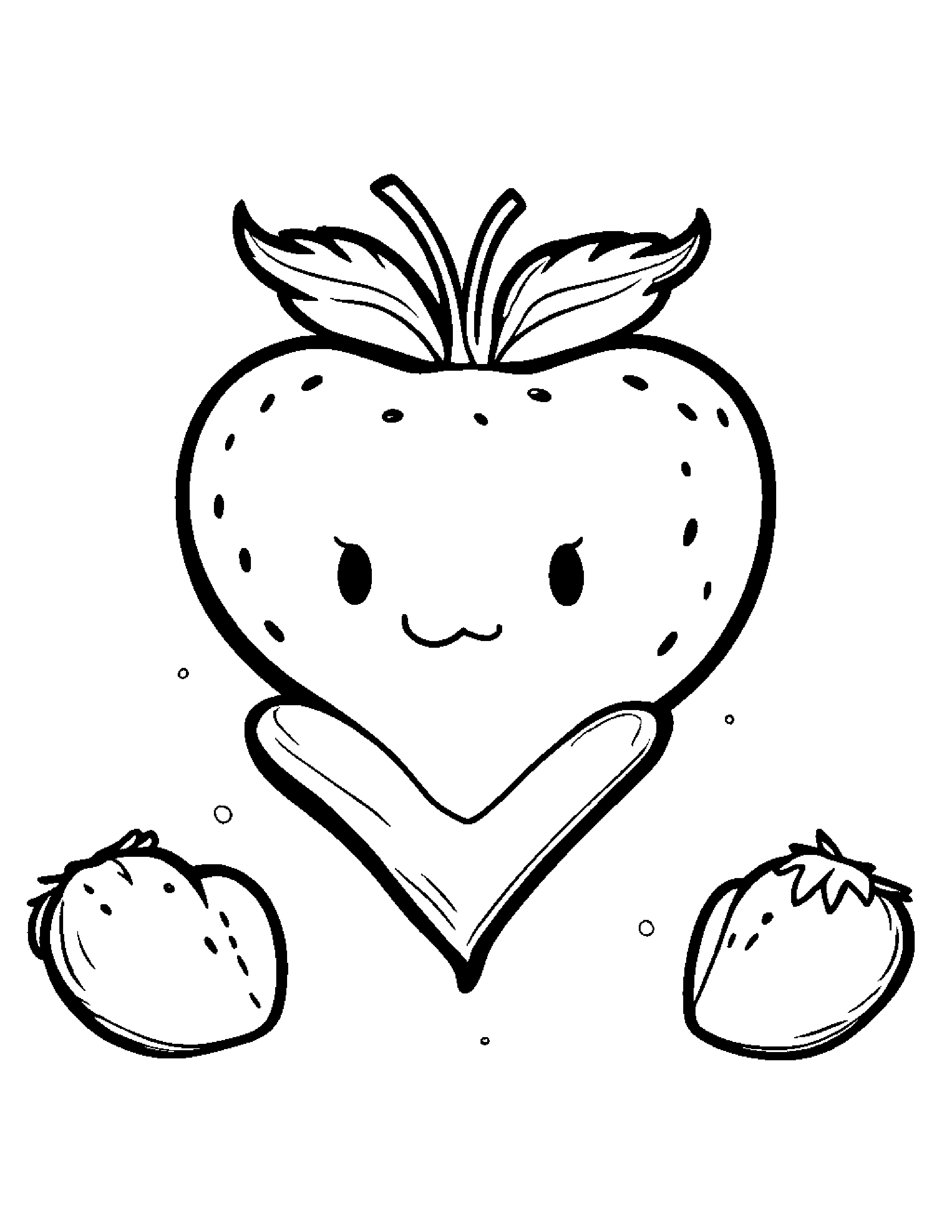 Sleepy Strawberry Hugging A Heart #2 Coloring Page (Free Printable PDF)