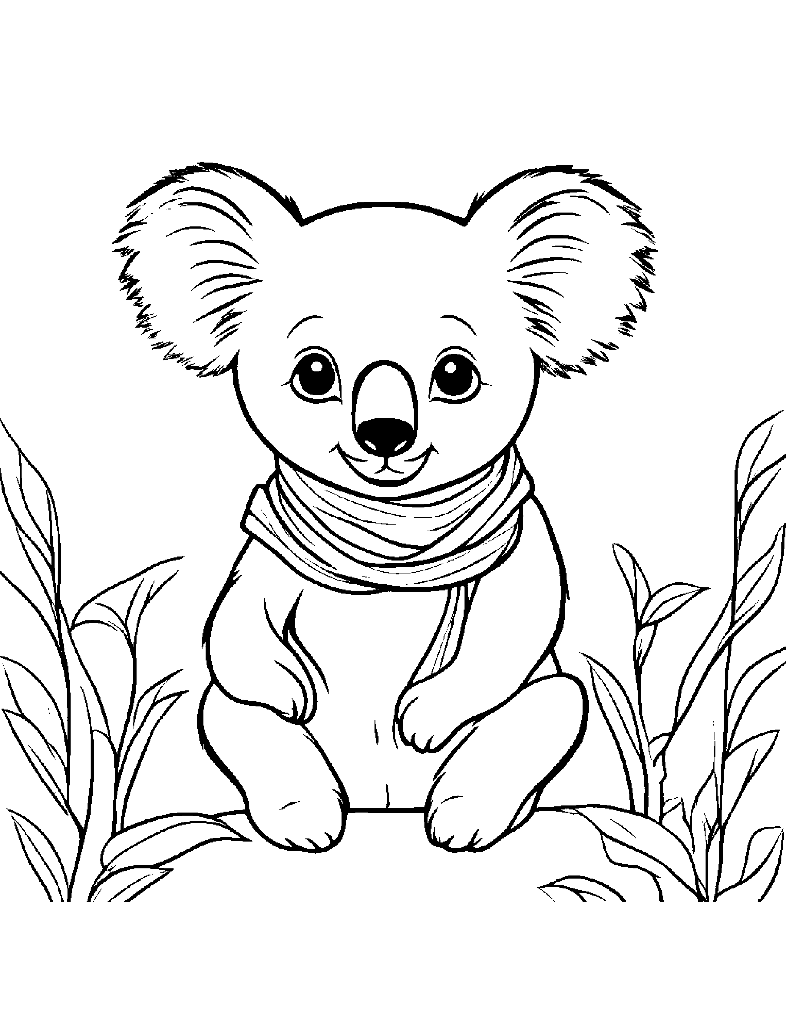 Tiny Koala With Scarf Coloring Page (Free Printable PDF)