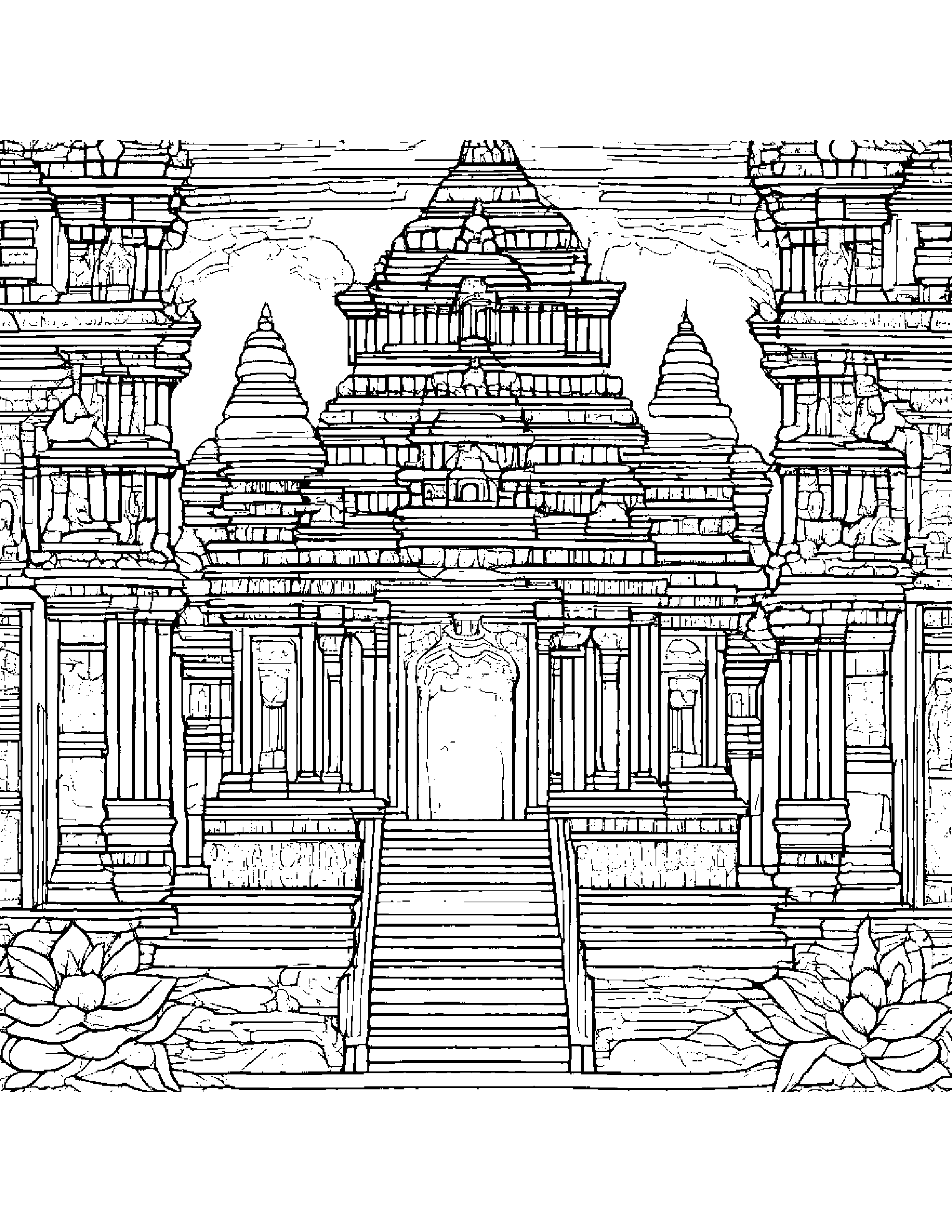 A Hindu Temple With Ornate Carvings Coloring Page (Free Printable PDF)
