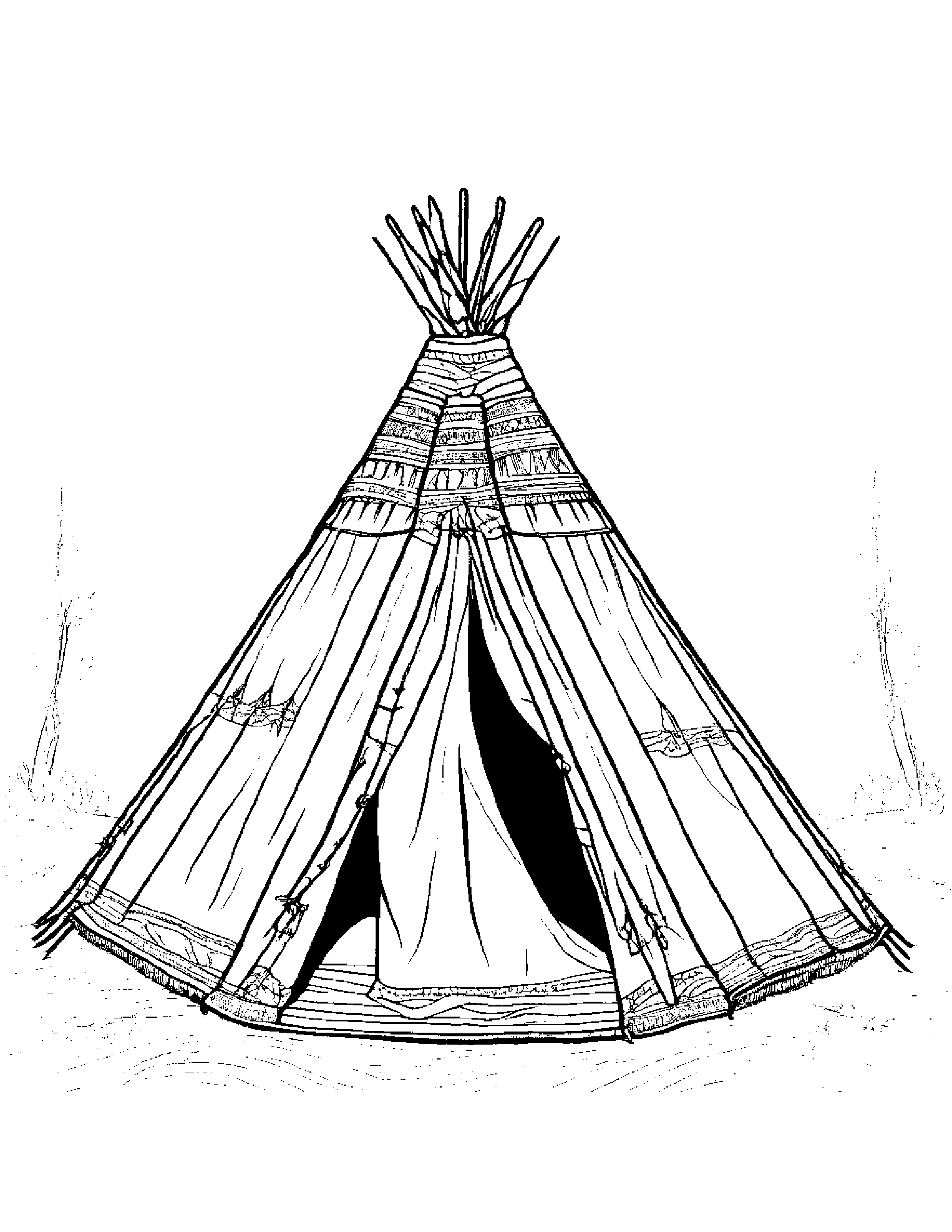 A Native American Teepee Decorated With Intricate Beadwork And Feathers Coloring Page (Free Printable PDF)