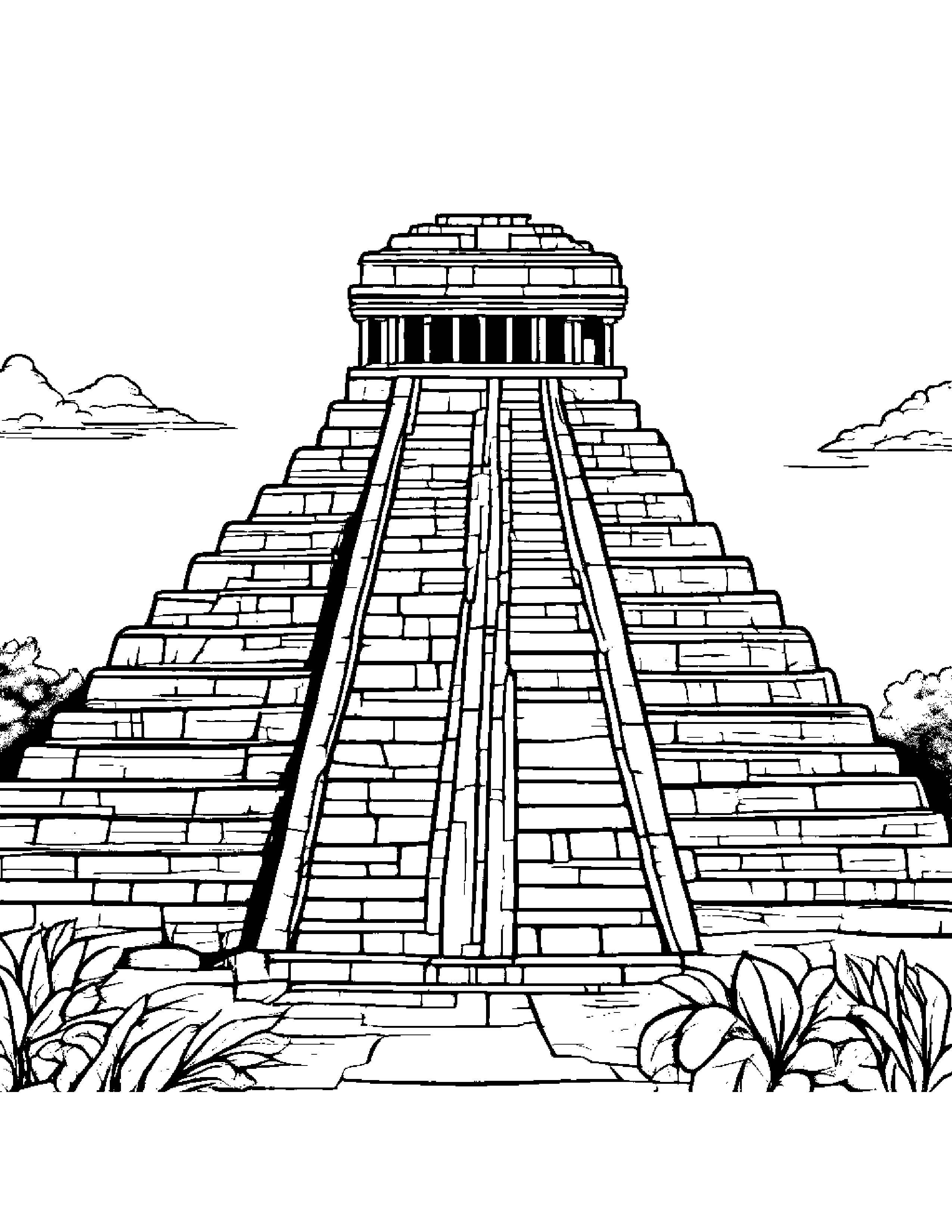 Chichen Itza Mayan Ruins Coloring Page (Free Printable PDF)