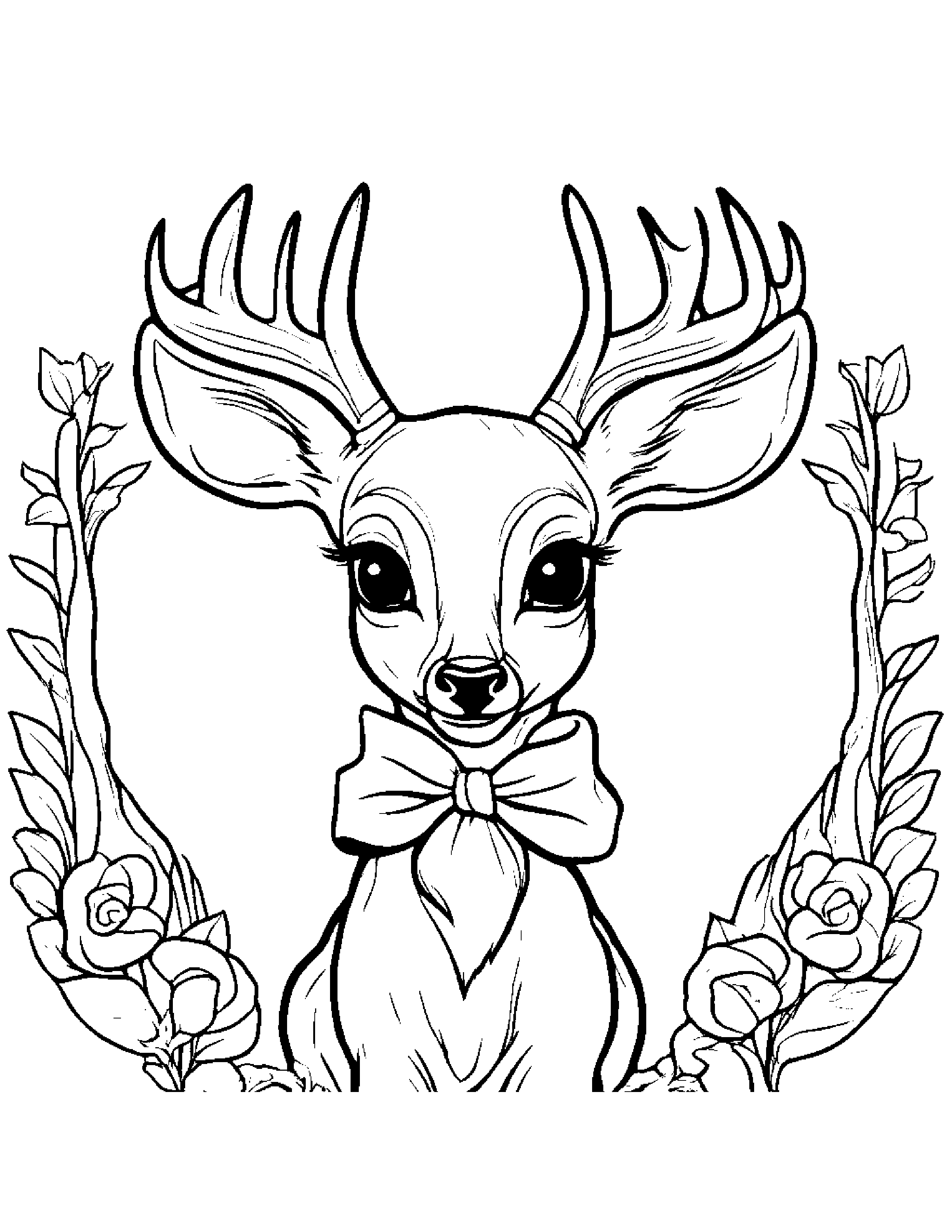 Deer Fawn With A Bow #2 Coloring Page (Free Printable PDF)