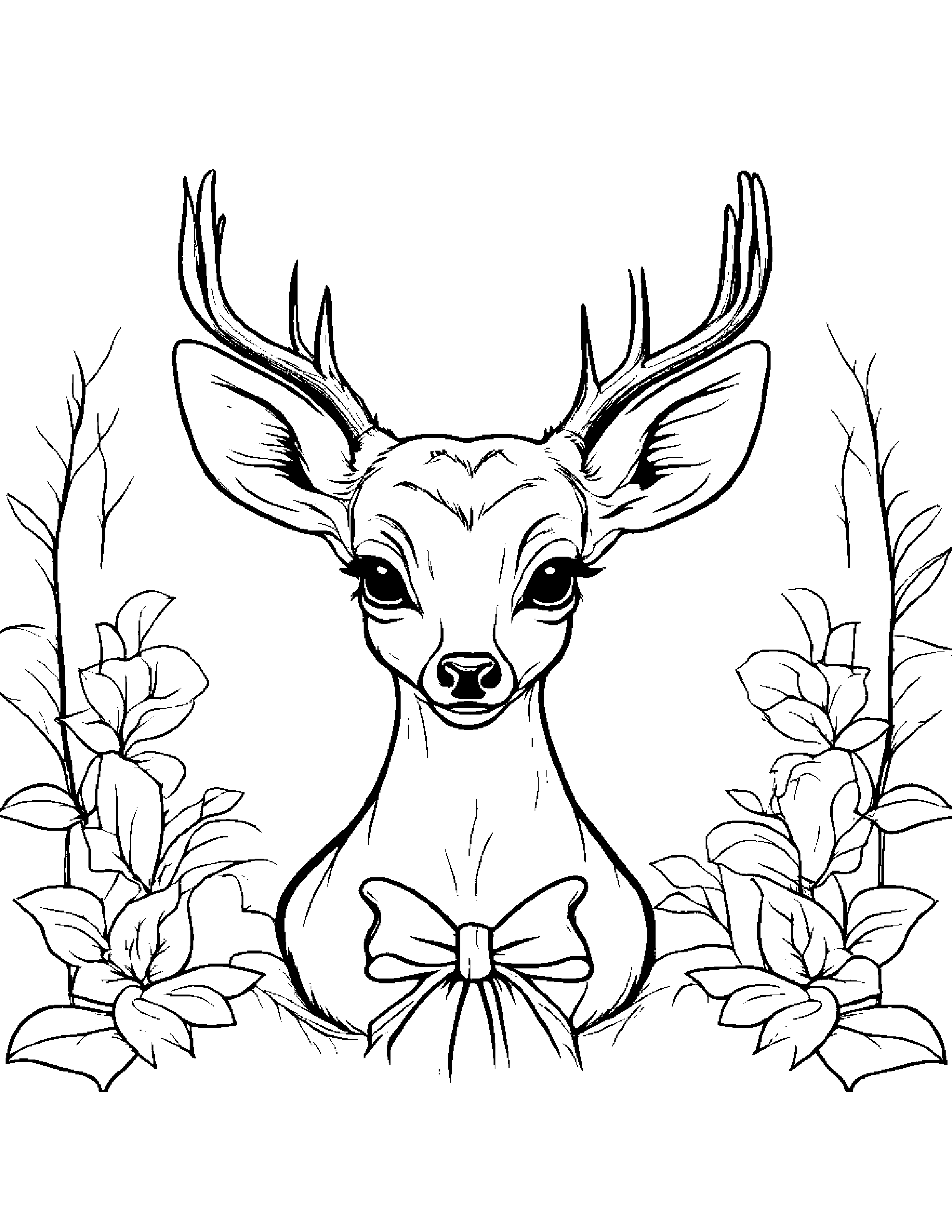 Deer Fawn With A Bow Coloring Page (Free Printable PDF)
