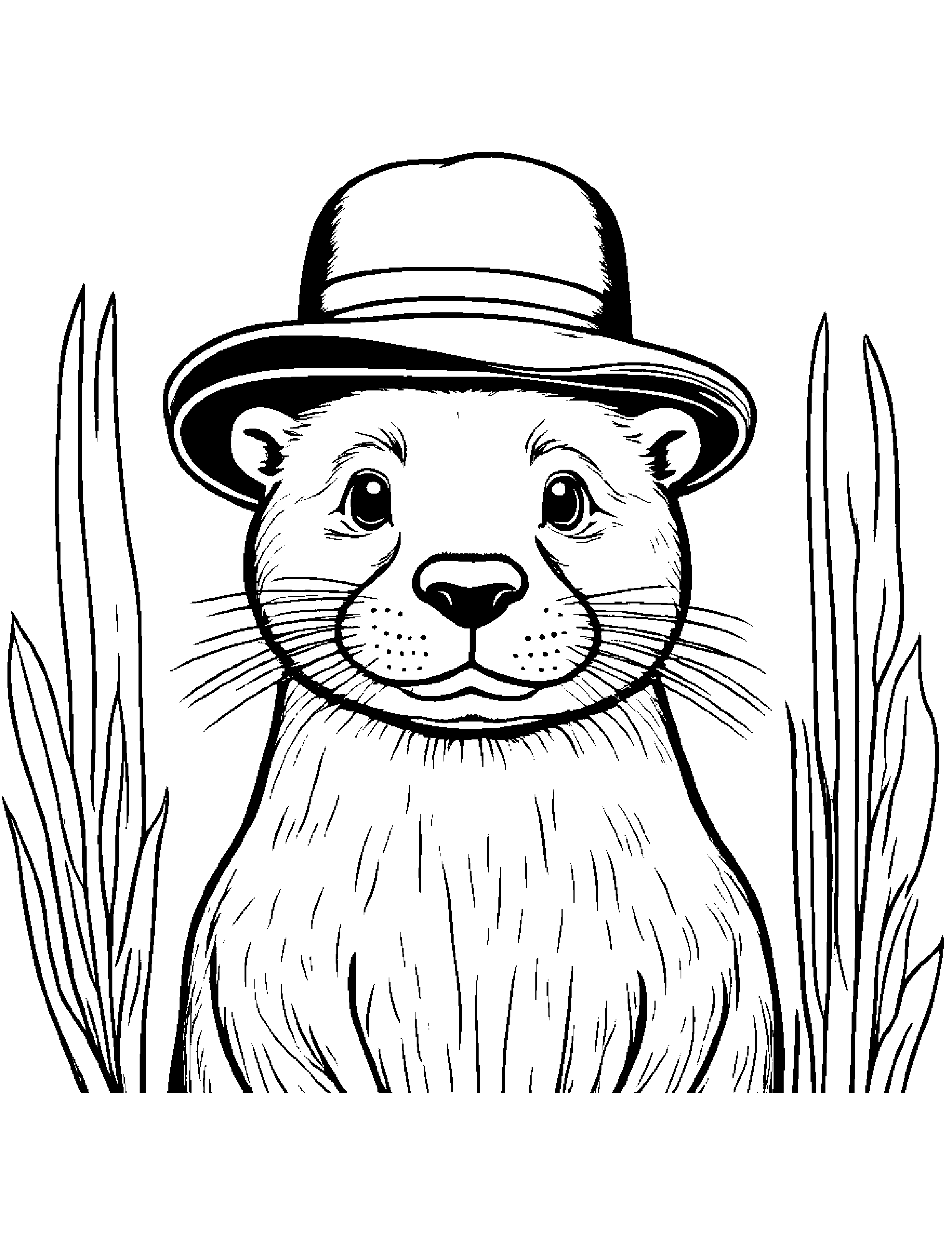 Otter Wearing A Hat #2 Coloring Page (Free Printable PDF)