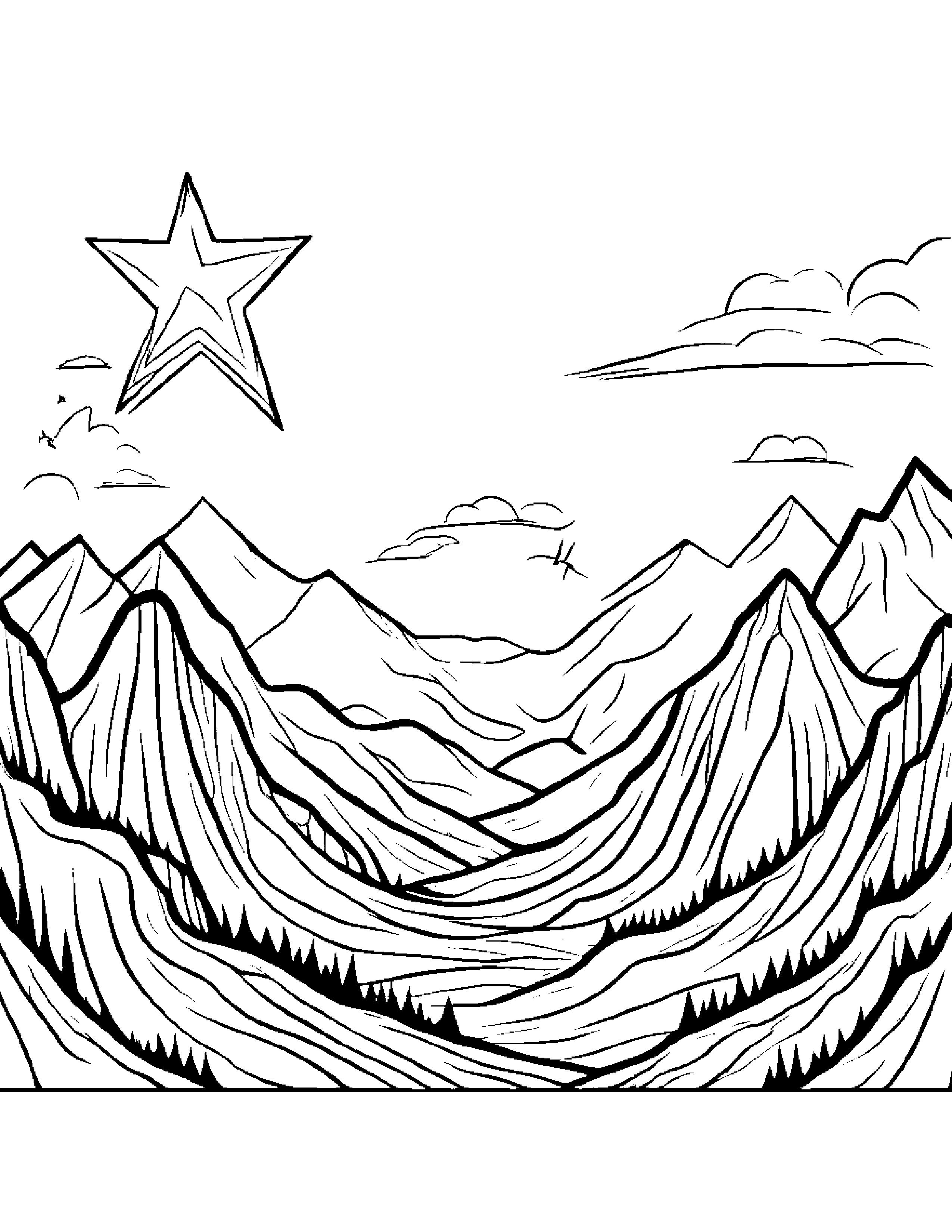 Sleepy Mountain With A Star #2 Coloring Page (Free Printable PDF)