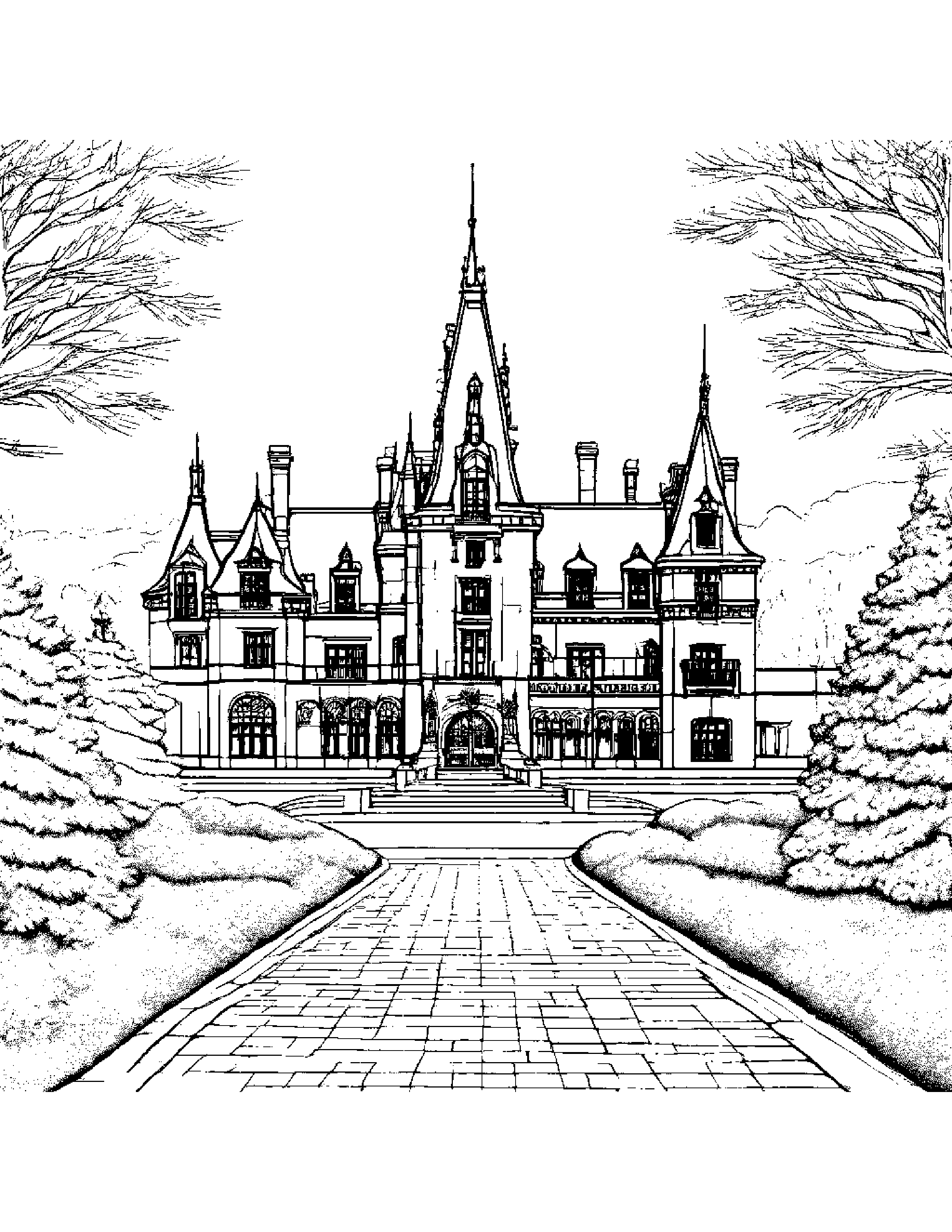 The Biltmore Estate At Christmas Time Coloring Page (Free Printable PDF)