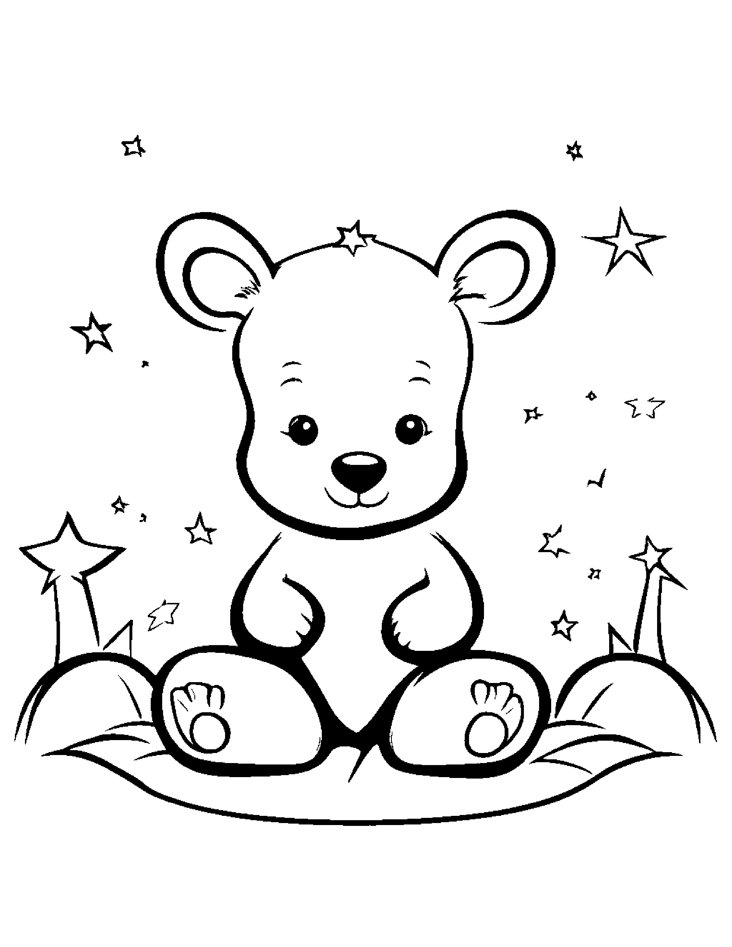 Tiny Bear Cub With A Star #2 Coloring Page (Free Printable PDF)