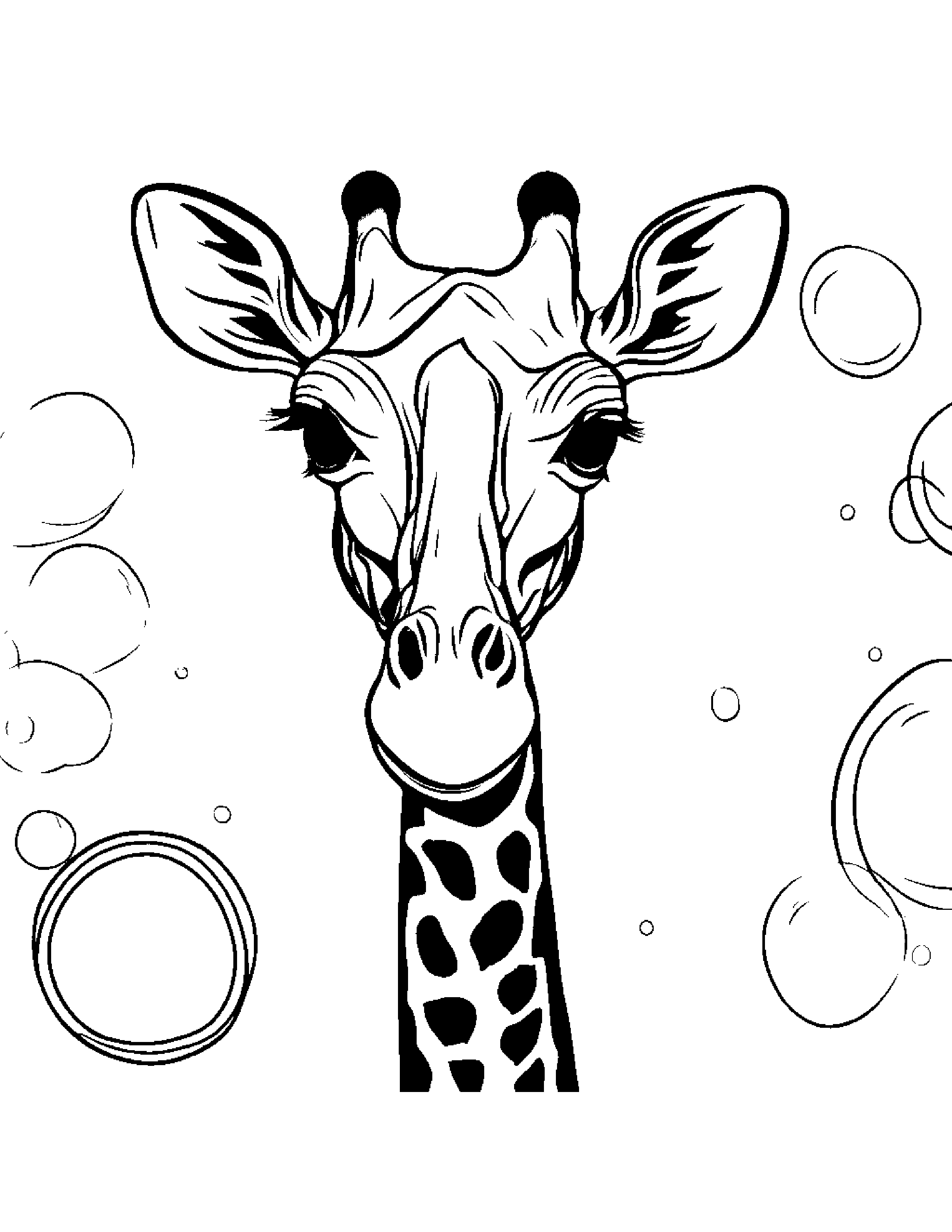 Gentle Giraffe Blowing Bubbles #2 Coloring Page (Free Printable PDF)