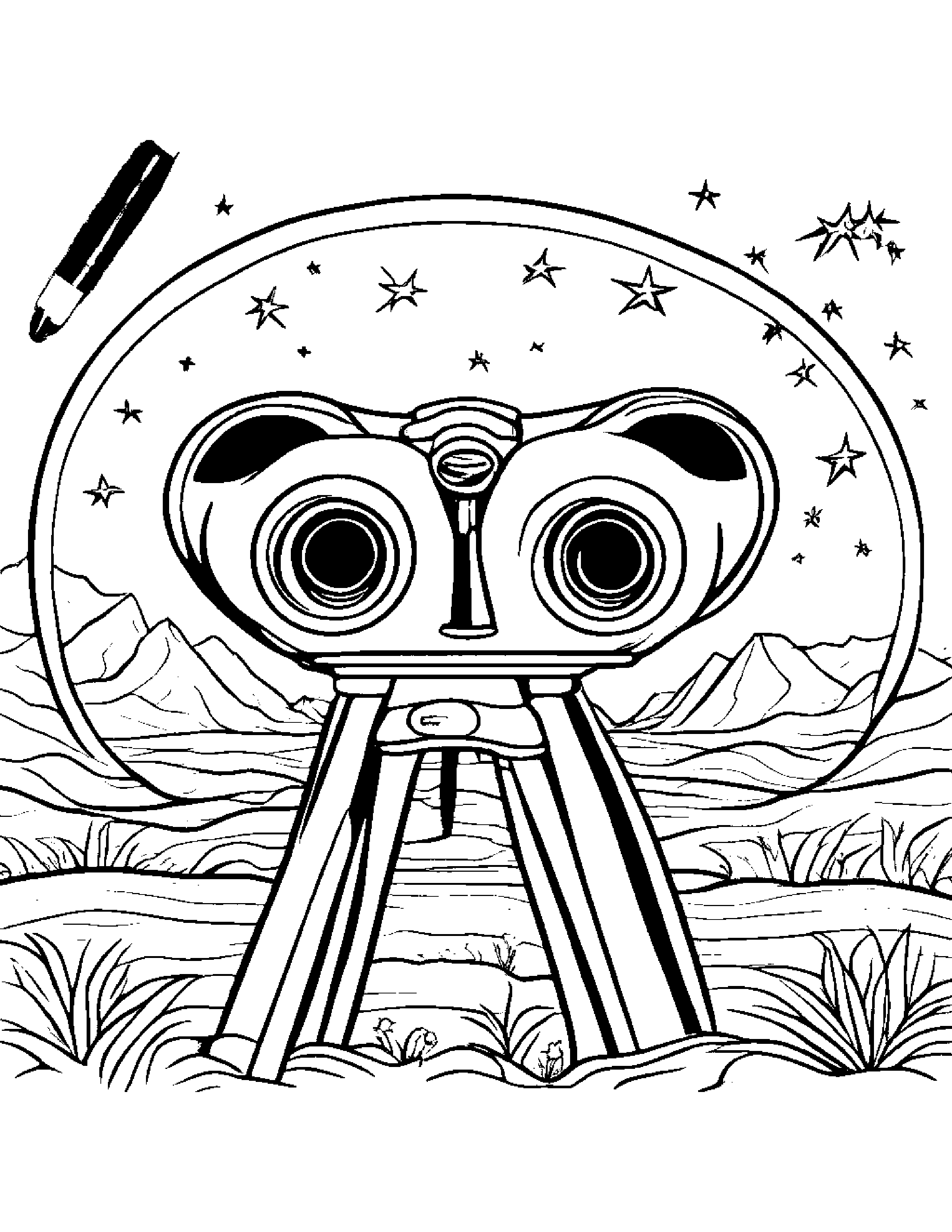 Binoculars Painting A Star #3 Coloring Page (Free Printable PDF)