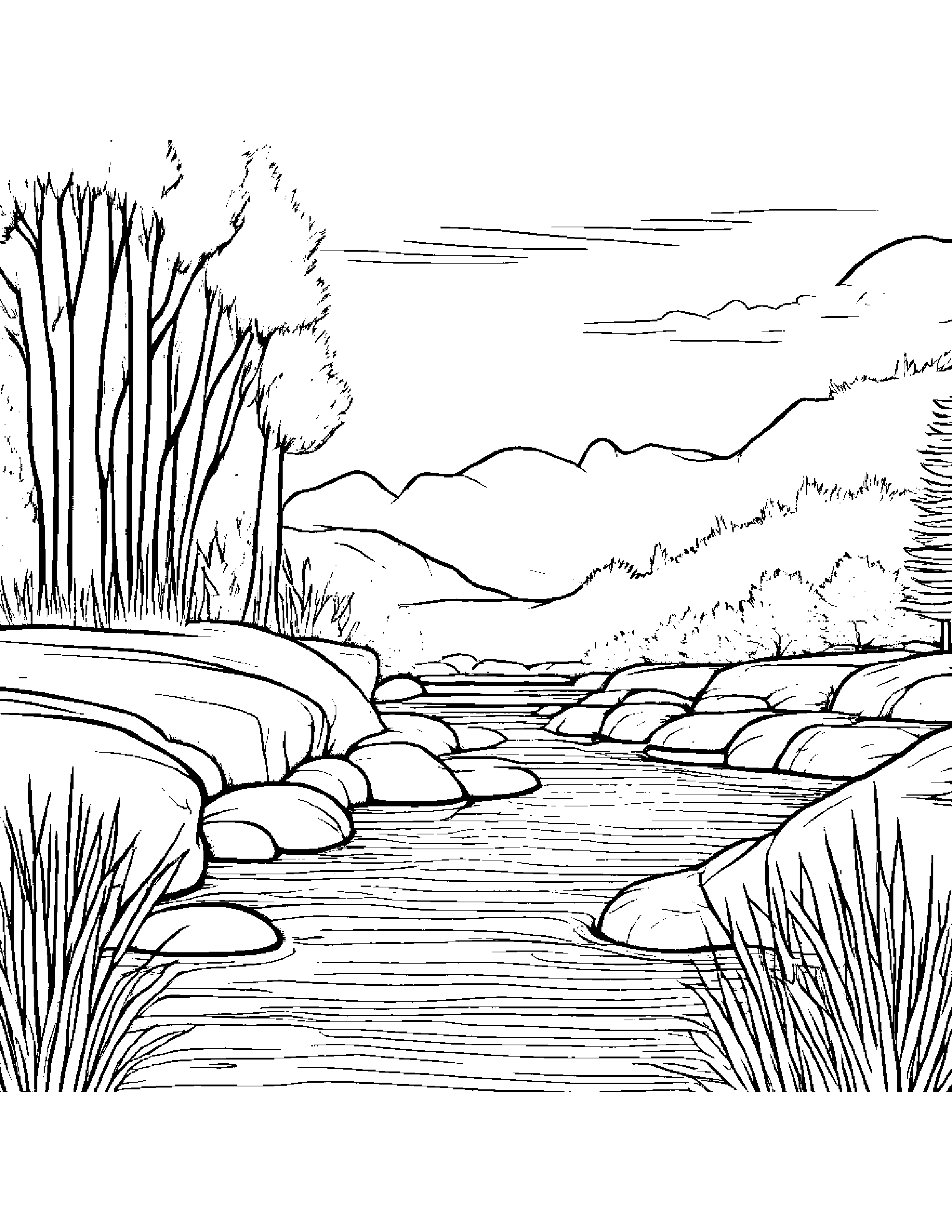 Brave Paintbrush Near A Gentle Stream #2 Coloring Page (Free Printable PDF)