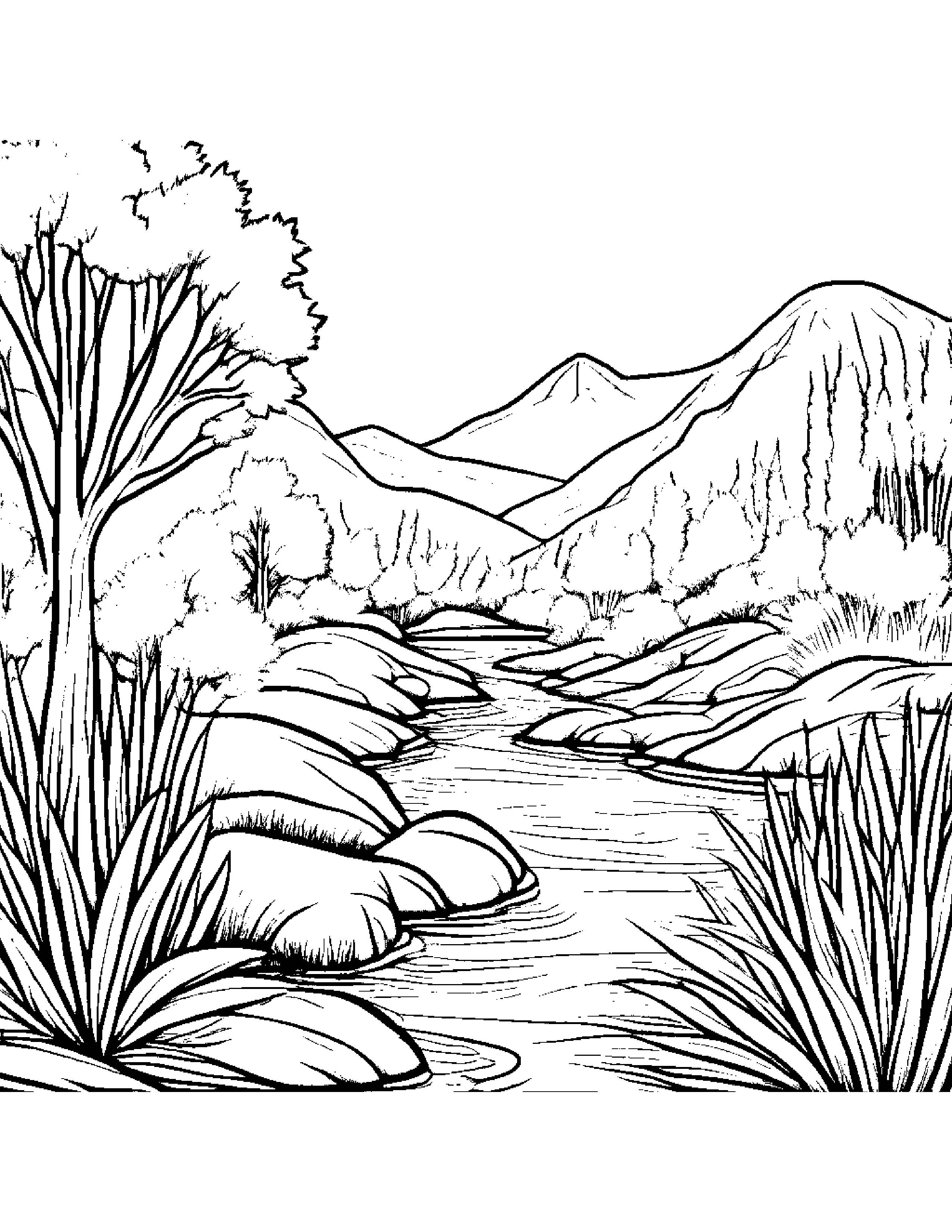Brave Paintbrush Near A Gentle Stream Coloring Page (Free Printable PDF)