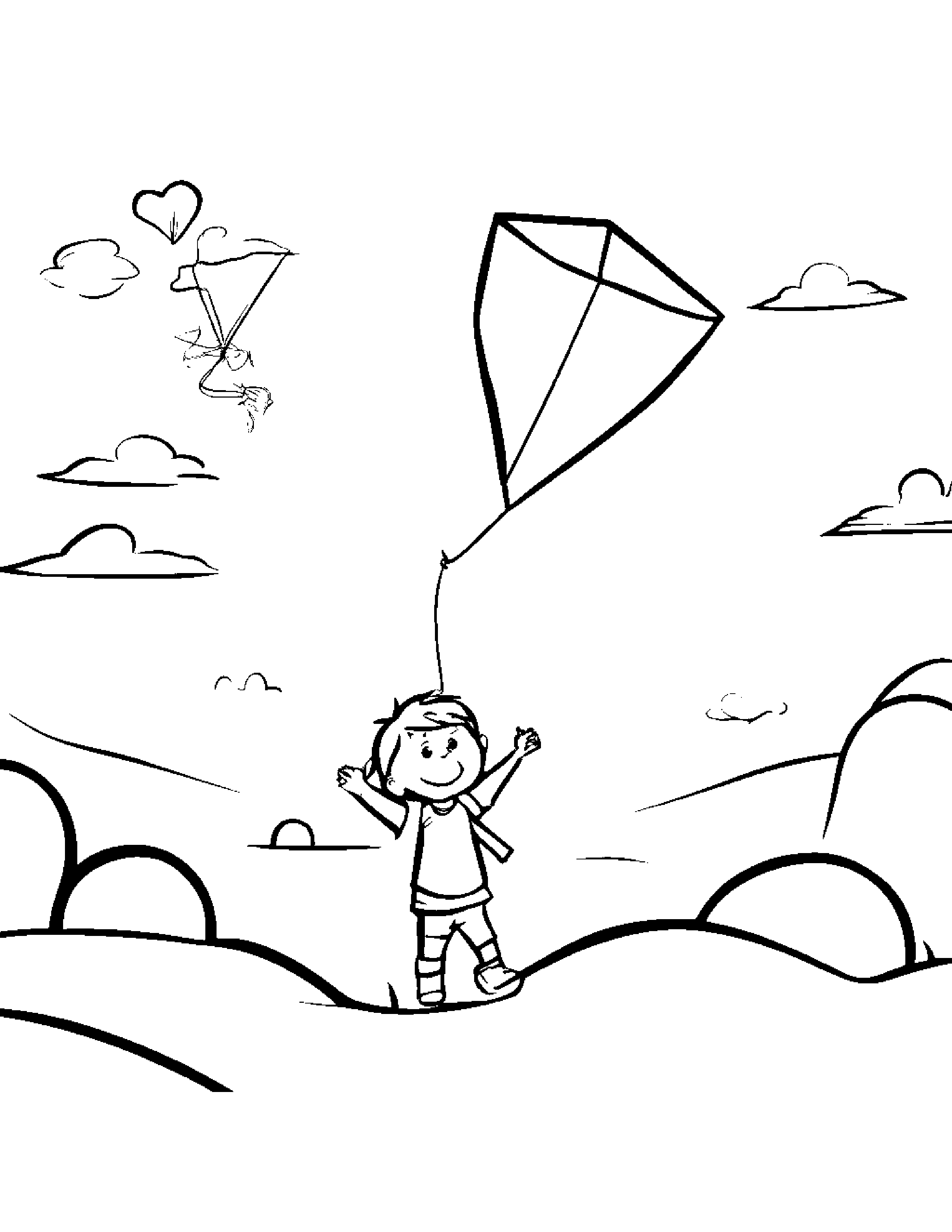 Crayons Flying A Kite Coloring Page (Free Printable PDF)