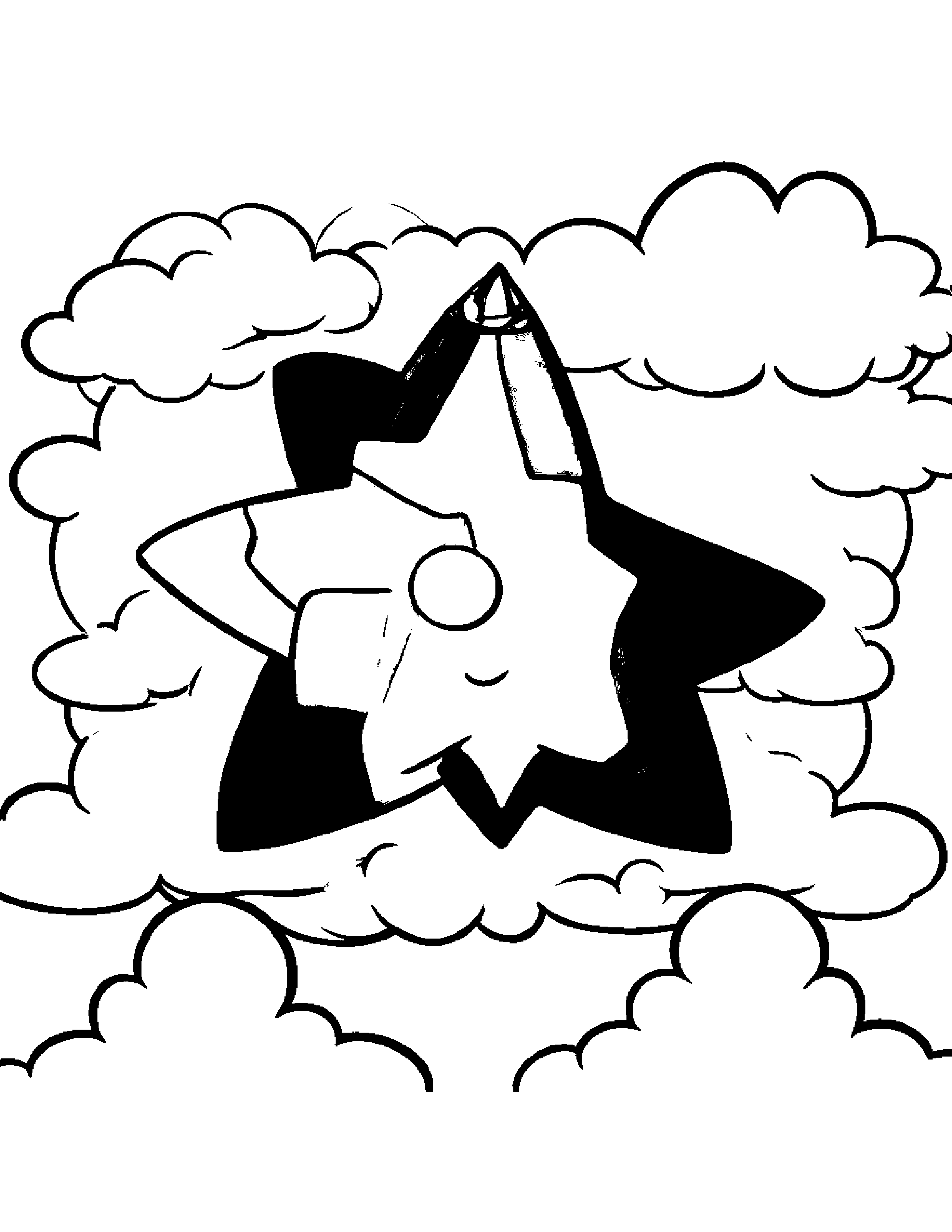 Crayons Painting A Star On A Fluffy Cloud #2 Coloring Page (Free Printable PDF)