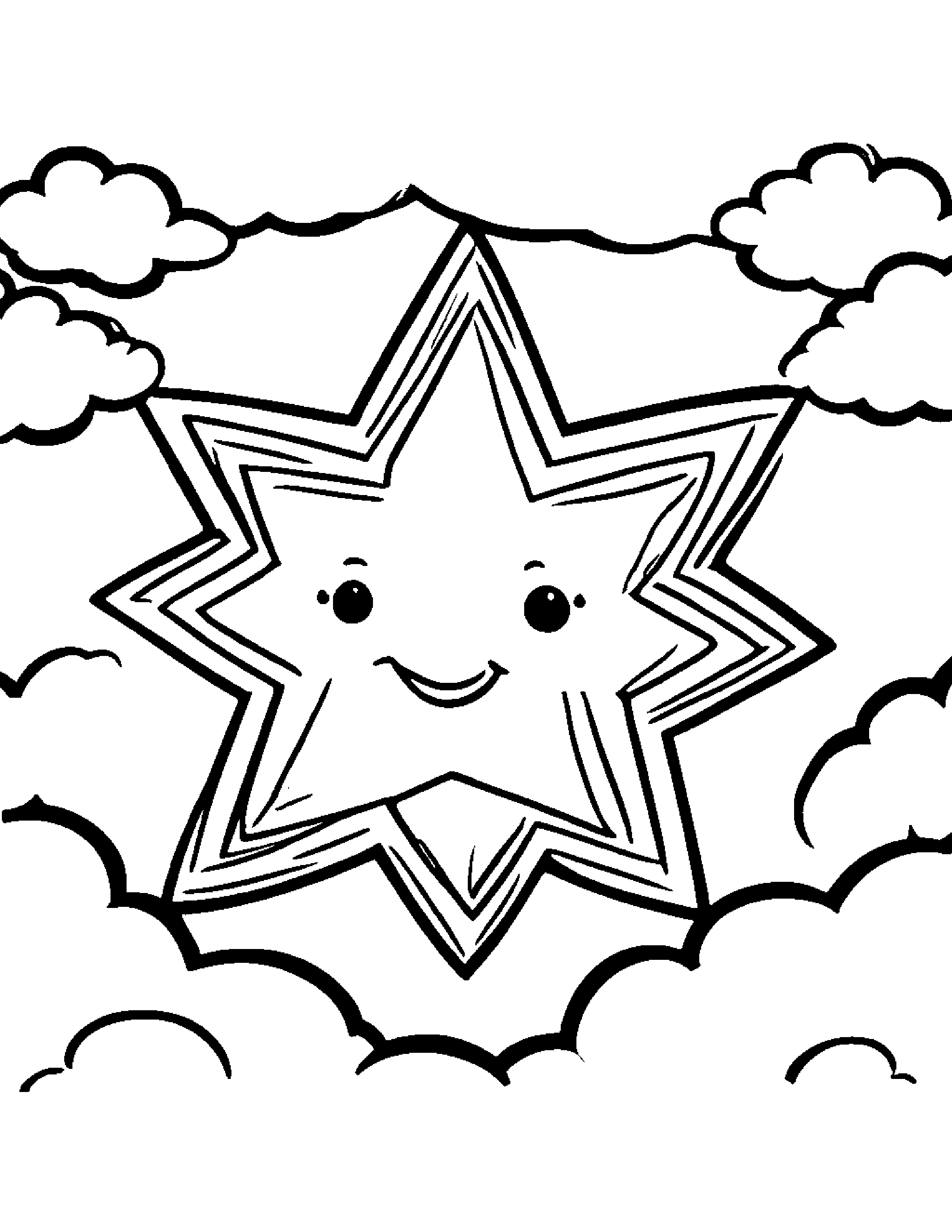 Crayons Painting A Star On A Fluffy Cloud #3 Coloring Page (Free Printable PDF)
