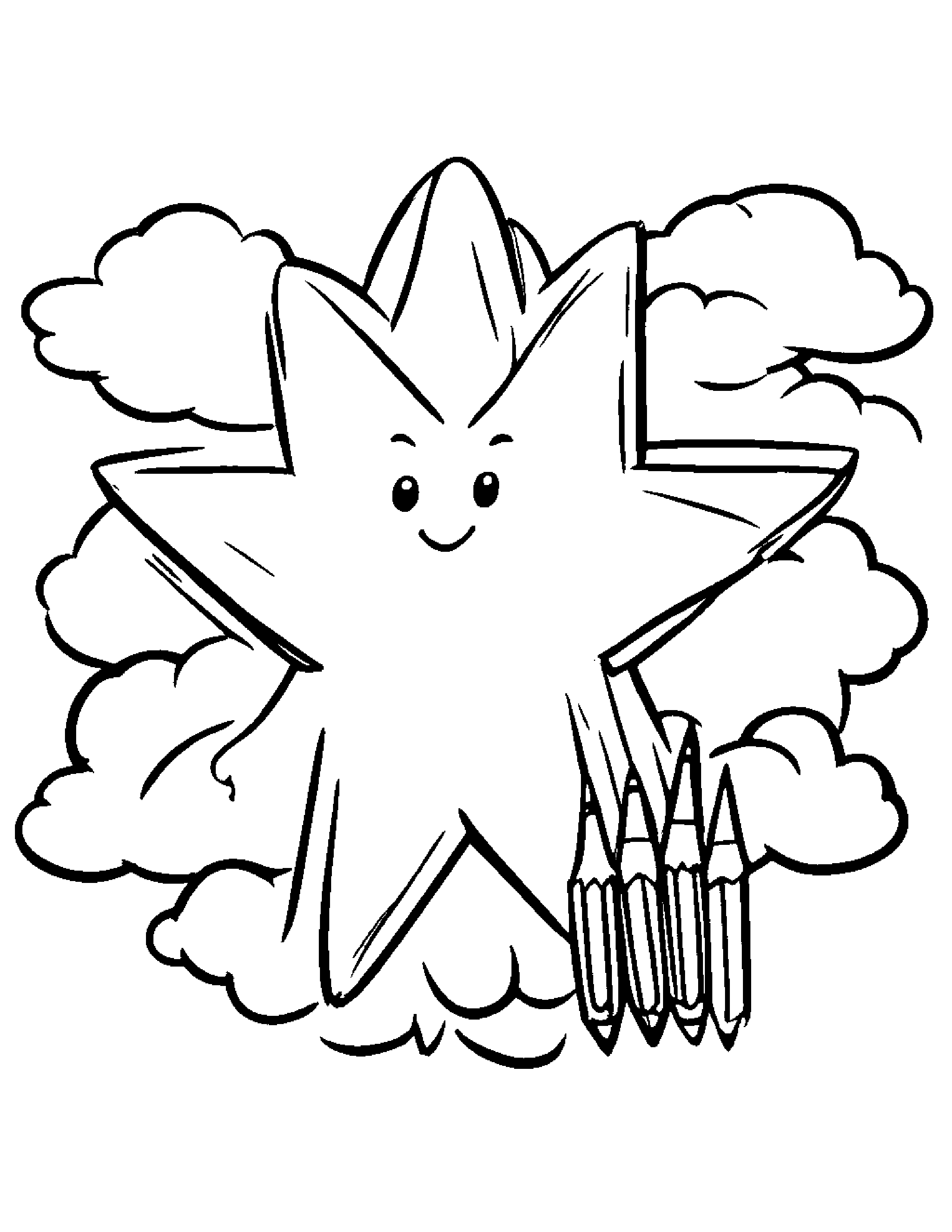 Crayons Painting A Star On A Fluffy Cloud #4 Coloring Page (Free Printable PDF)