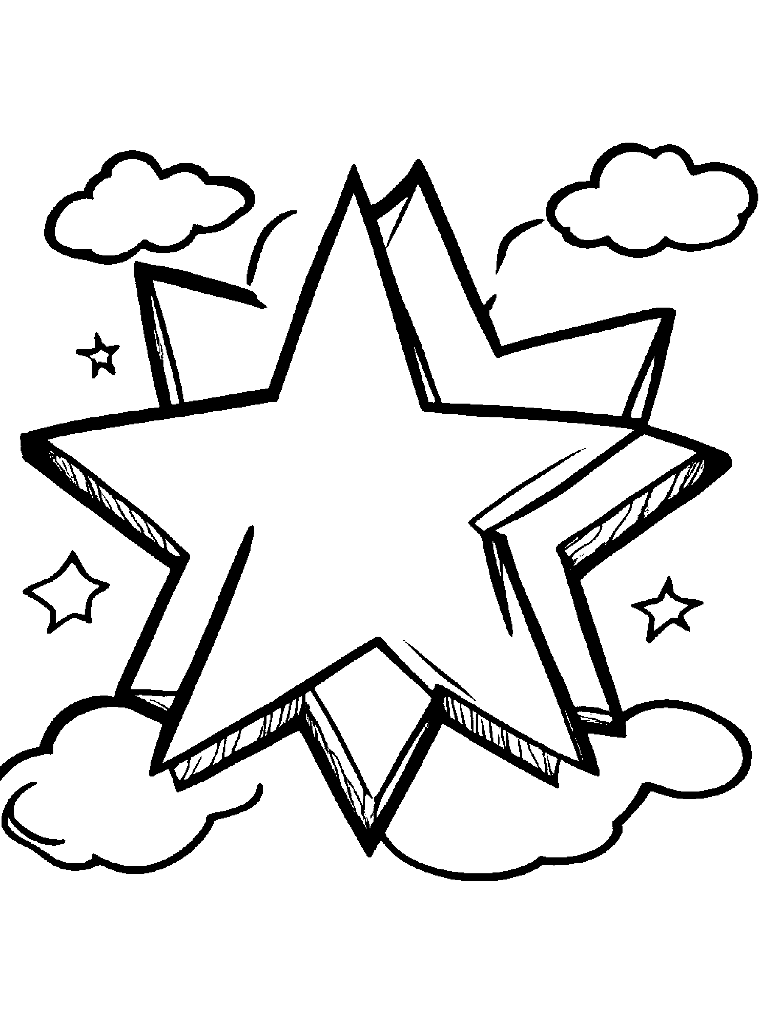 Crayons Painting A Star On A Fluffy Cloud Coloring Page (Free Printable PDF)