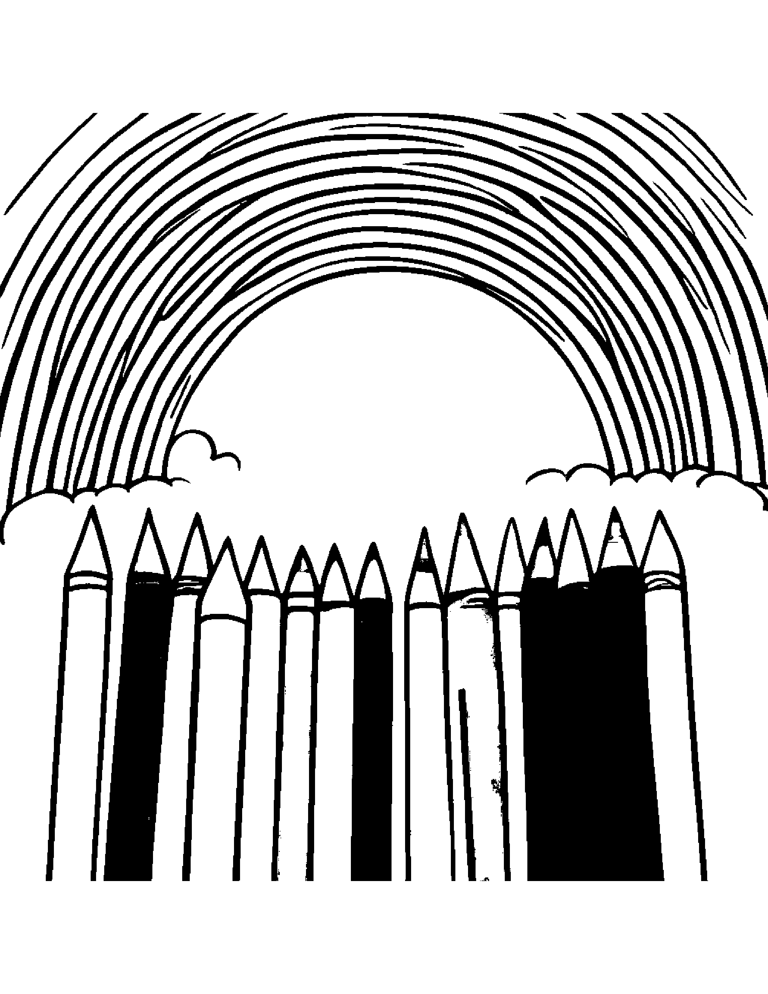 Crayons Sharing Under A Rainbow #2 Coloring Page (Free Printable PDF)