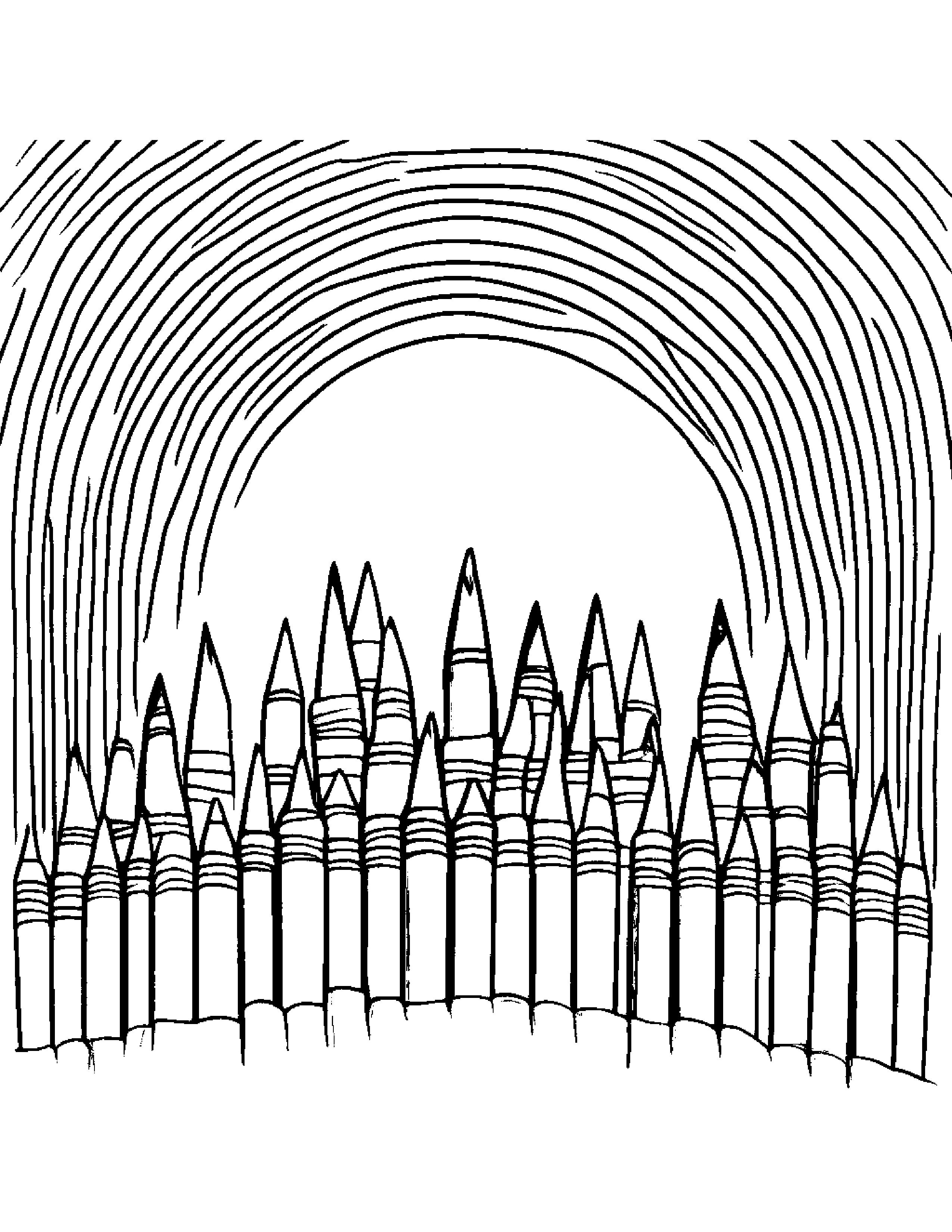 Crayons Sharing Under A Rainbow Coloring Page (Free Printable PDF)