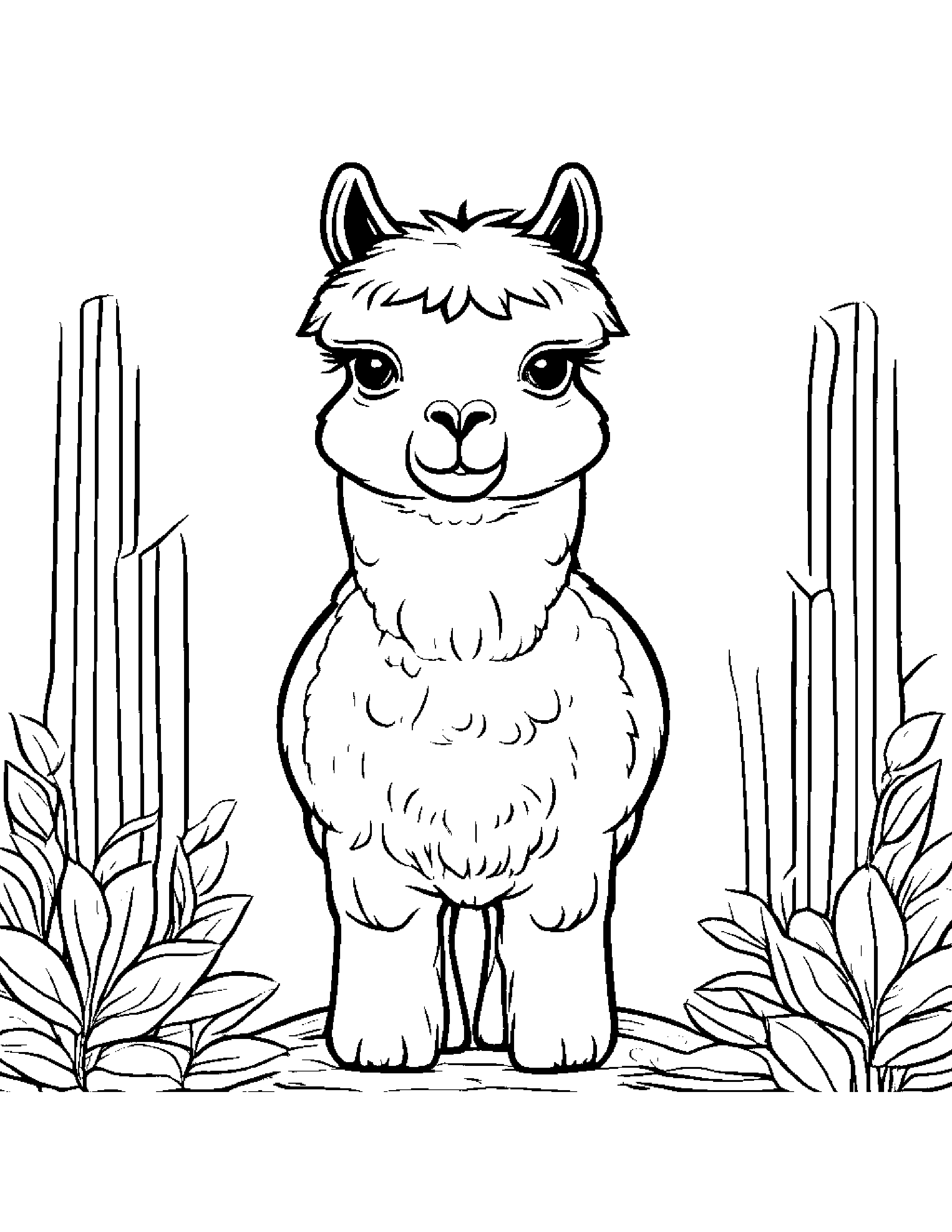 Curious Alpaca Coloring Coloring Page (Free Printable PDF)
