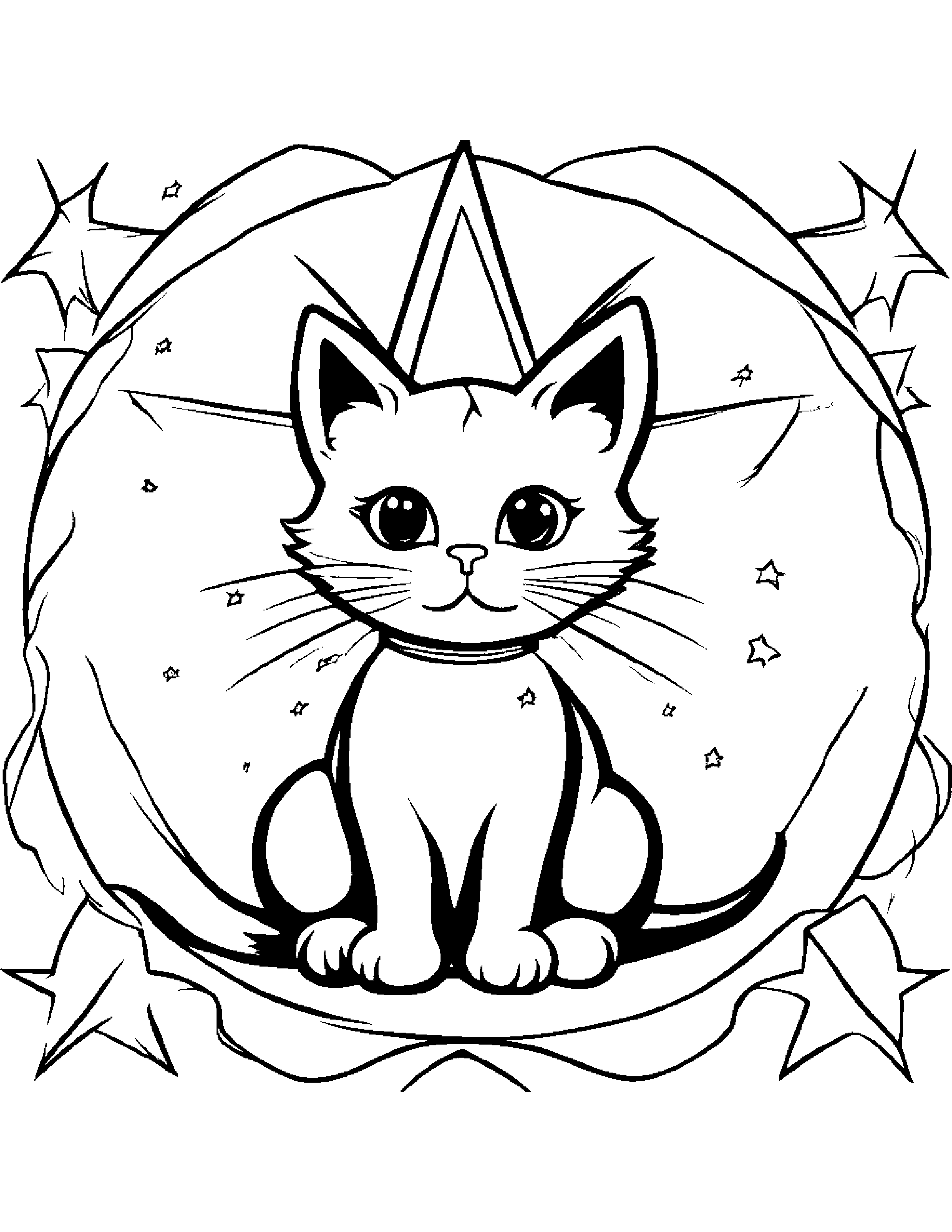 Kitty Painting A Star #3 Coloring Page (Free Printable PDF)