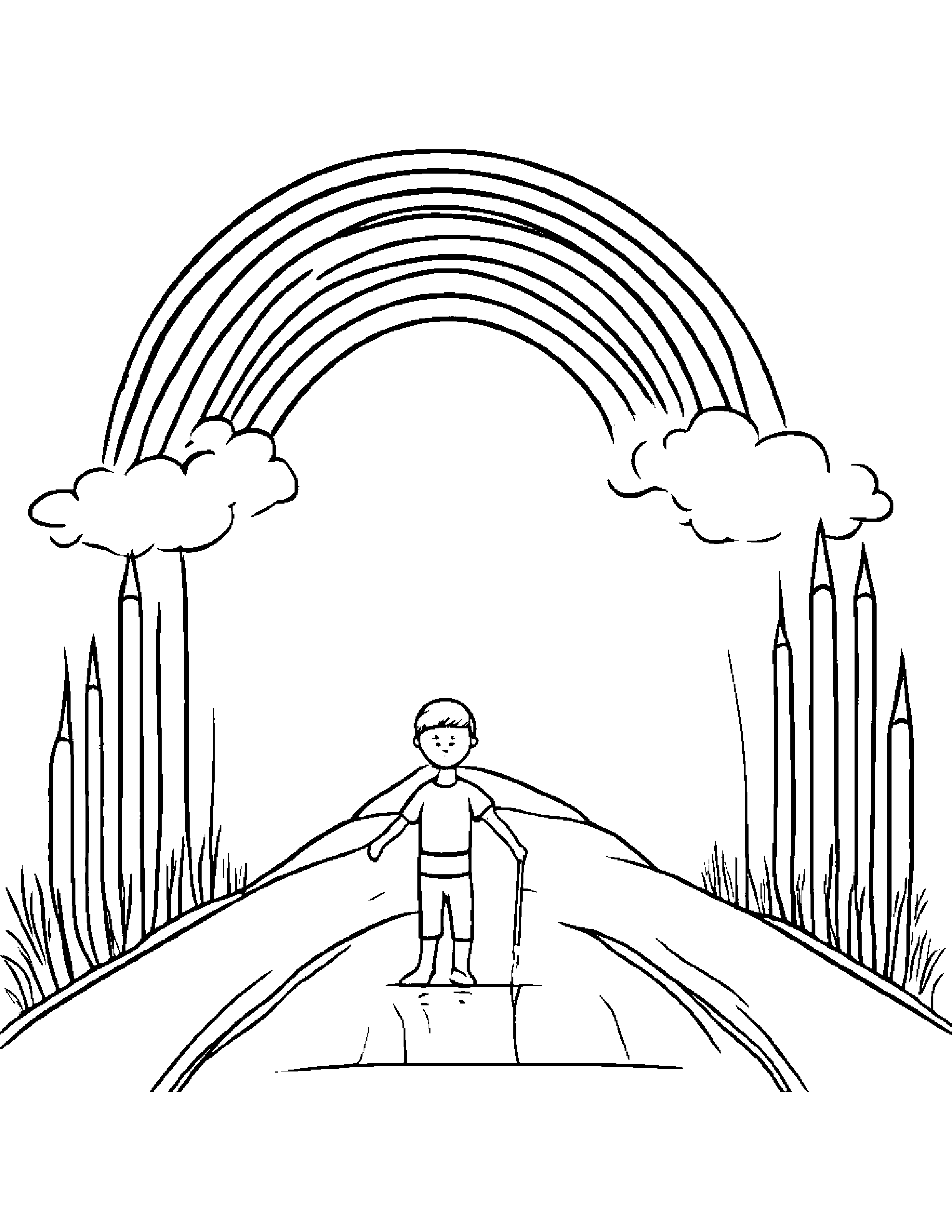 Paintbrush Balancing On A Line Under A Rainbow #2 Coloring Page (Free Printable PDF)