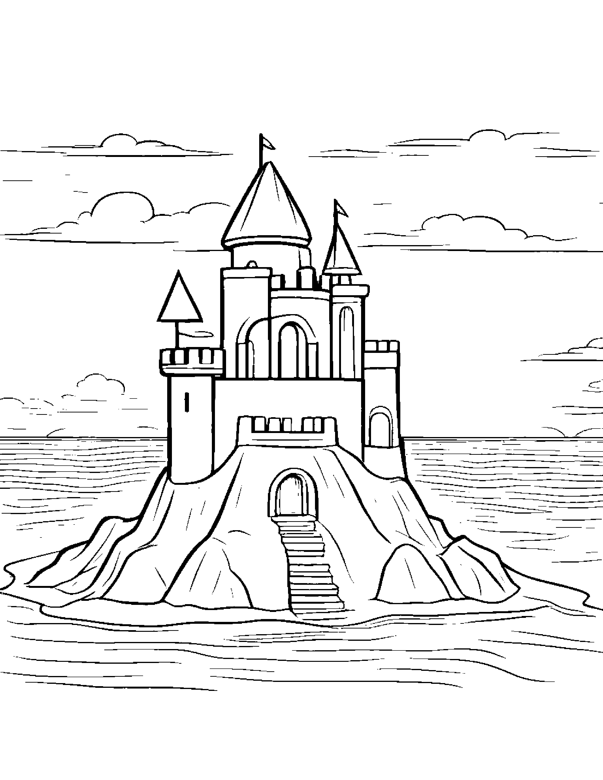 Paintbrush Building A Sandcastle #2 Coloring Page (Free Printable PDF)