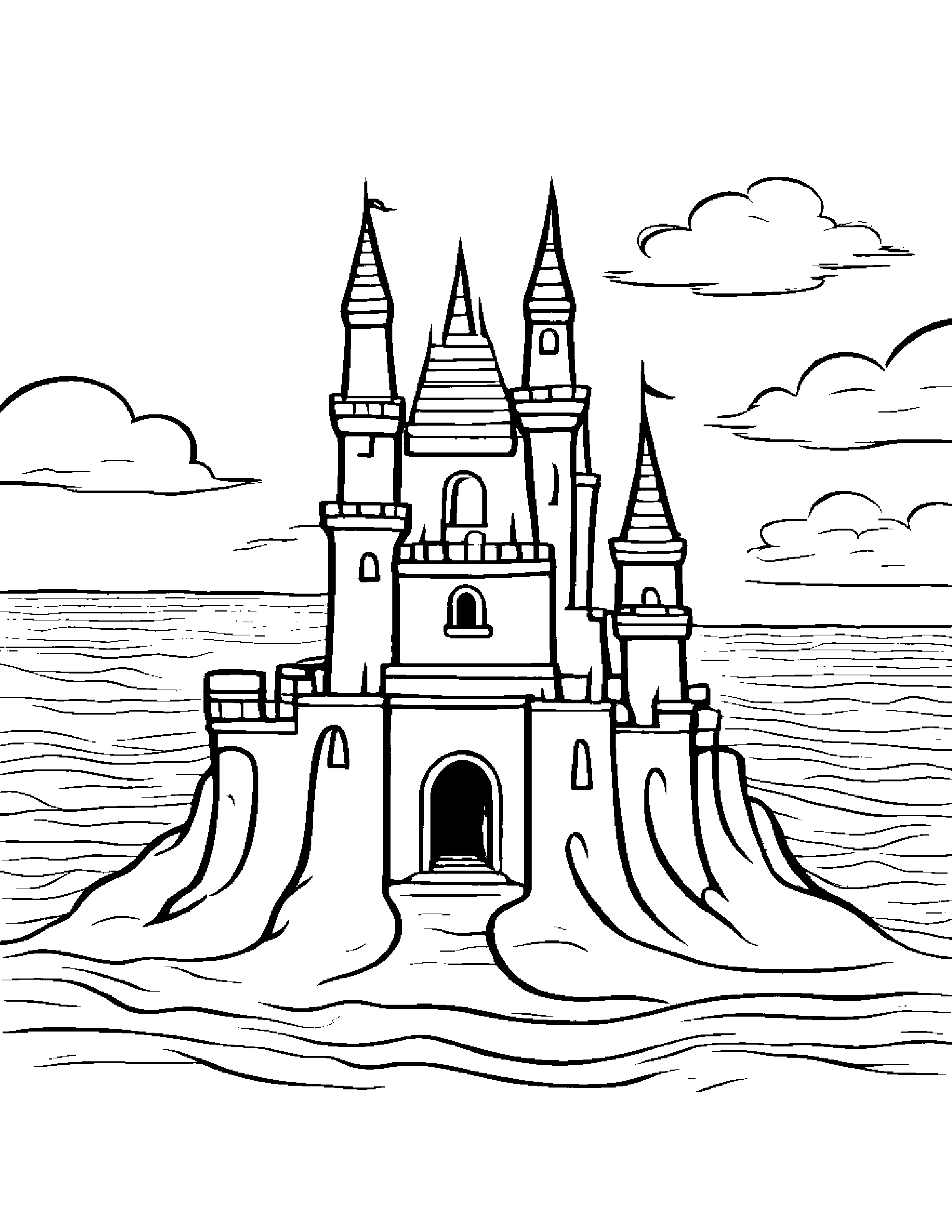 Paintbrush Building A Sandcastle #3 Coloring Page (Free Printable PDF)