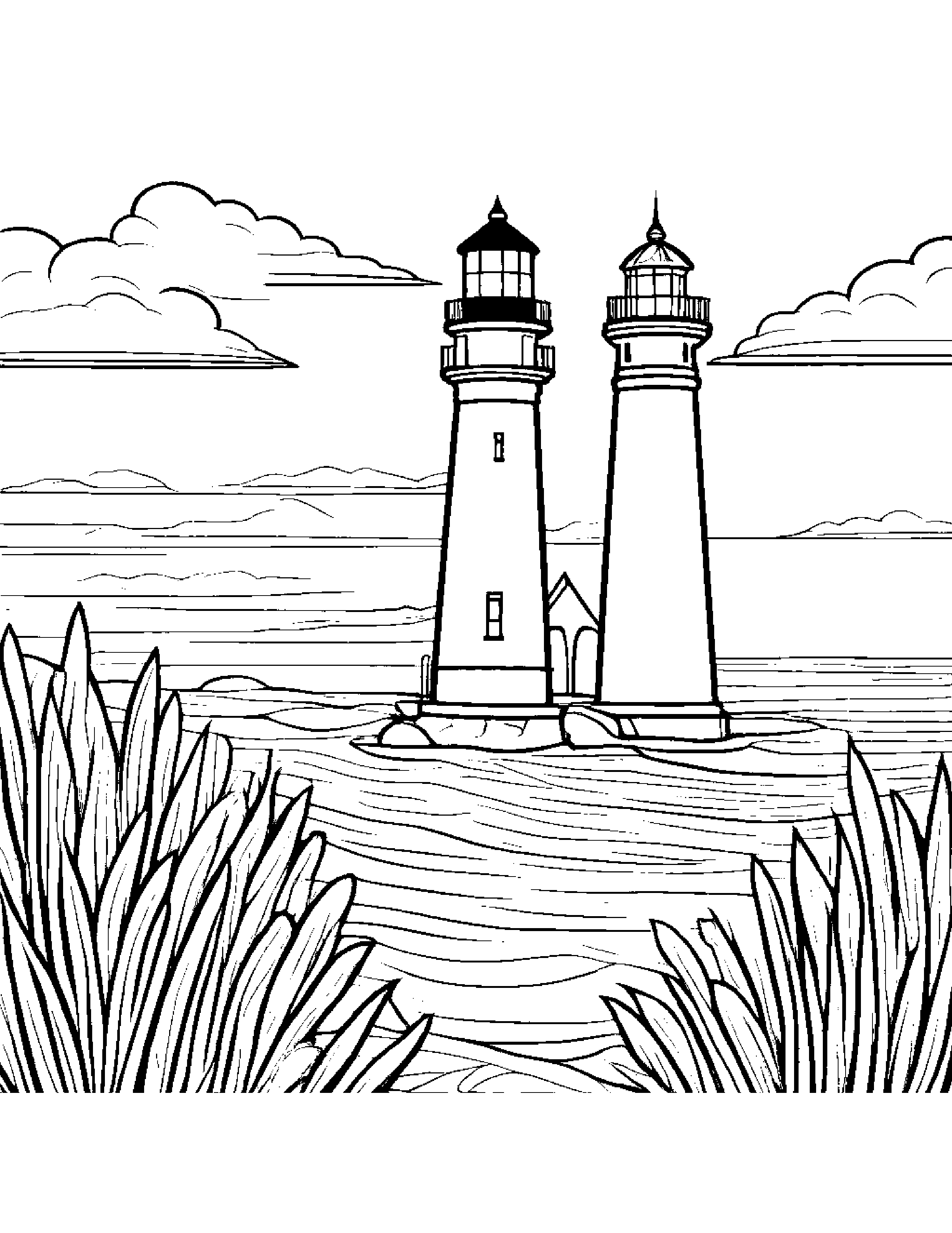 Paintbrush Playing Hide-And-Seek Near A Lighthouse Coloring Page (Free Printable PDF)
