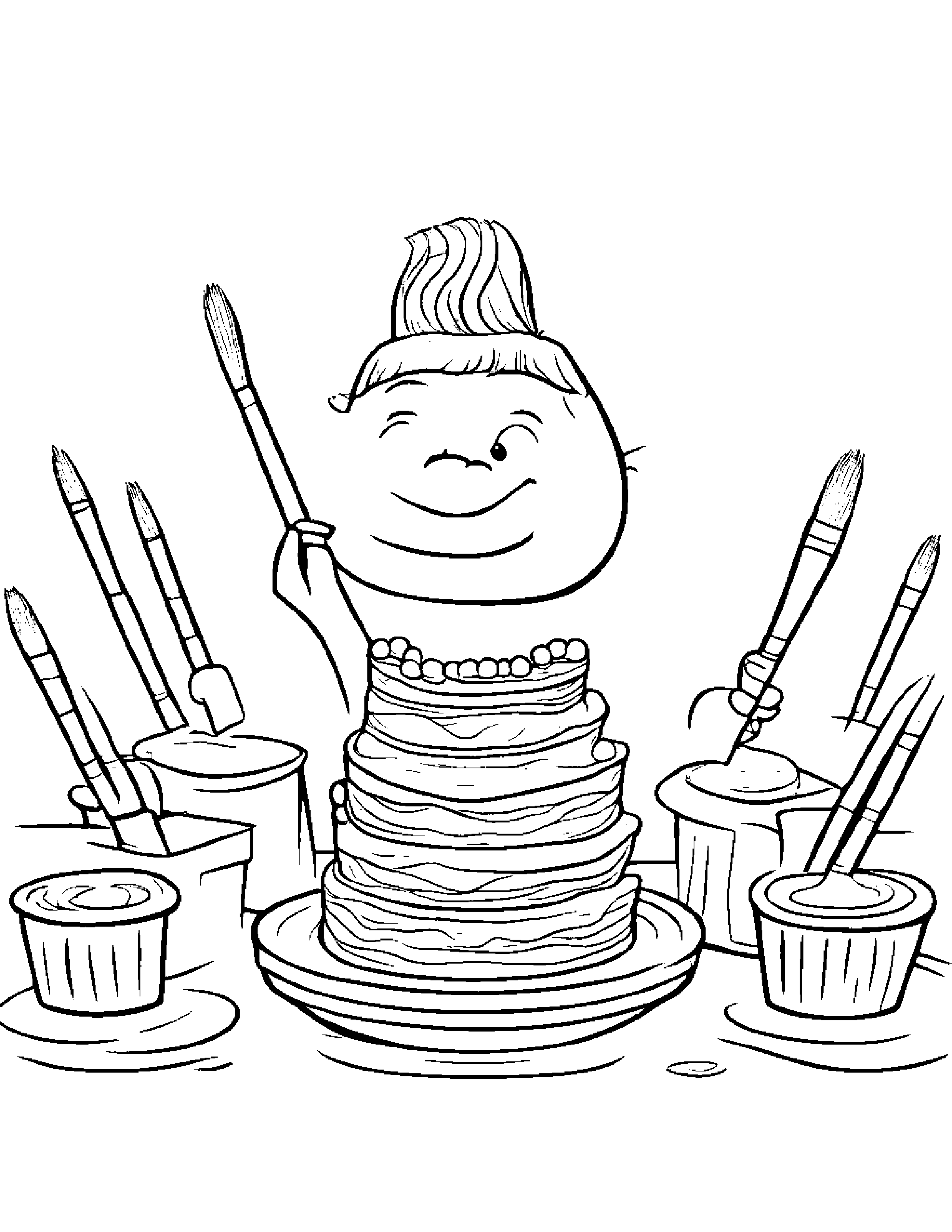 Paintbrush Playing Pat-A-Cake #2 Coloring Page (Free Printable PDF)