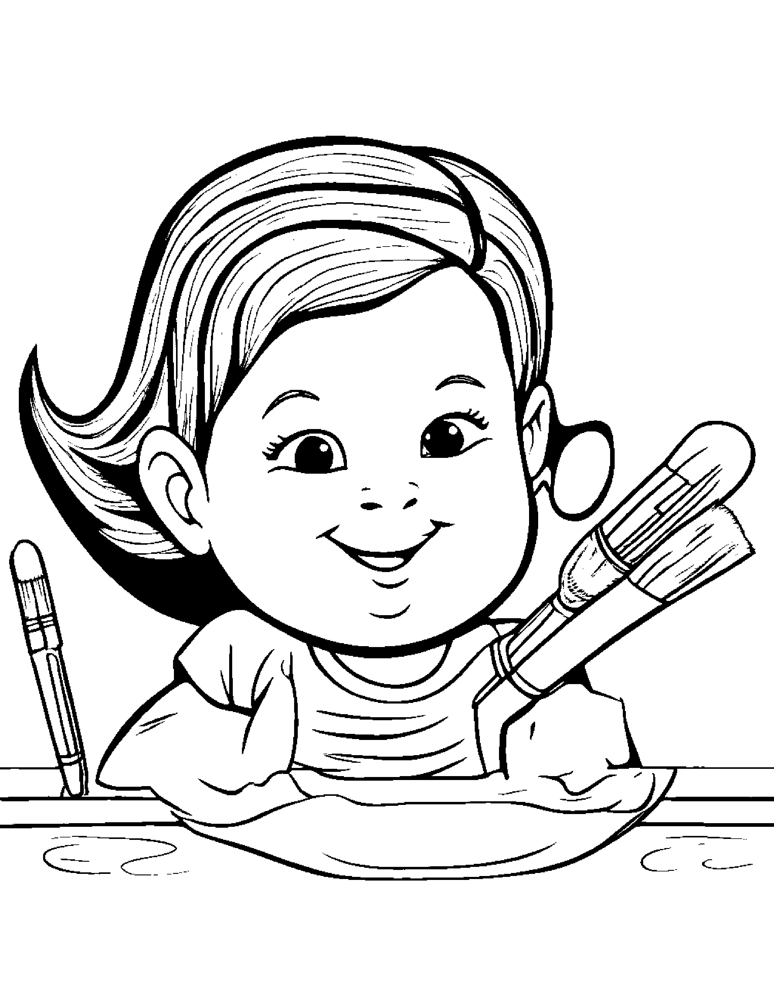 Paintbrush Playing Pat-A-Cake #3 Coloring Page (Free Printable PDF)