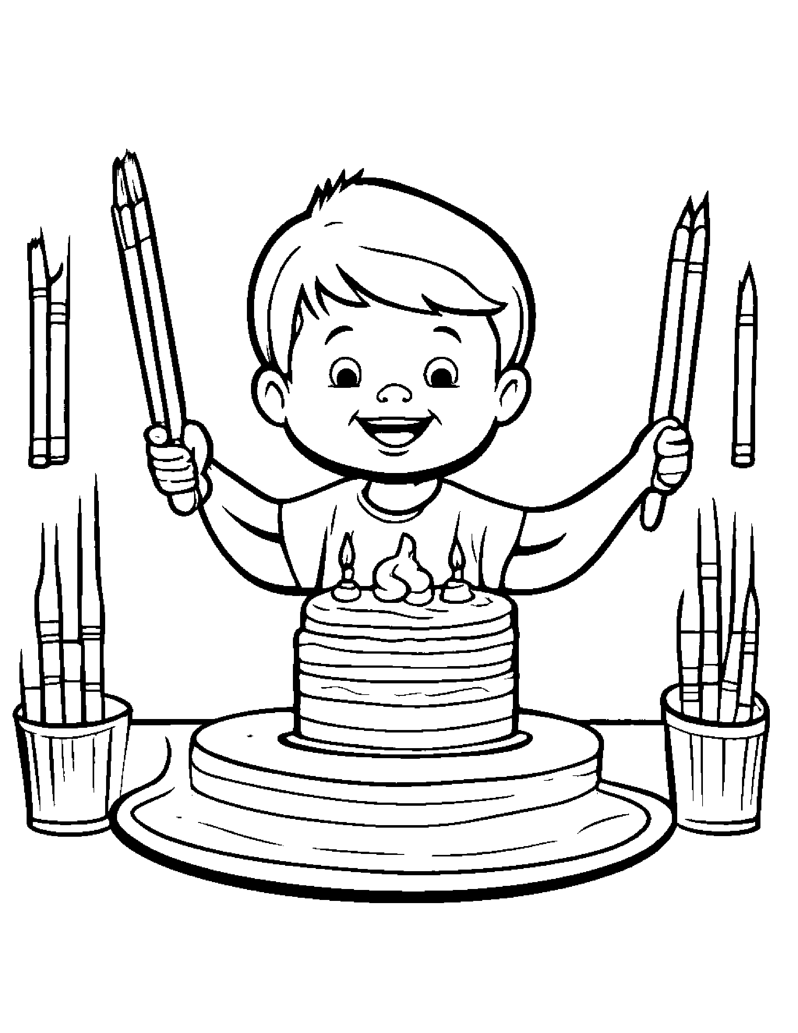 Paintbrush Playing Pat-A-Cake Coloring Page (Free Printable PDF)