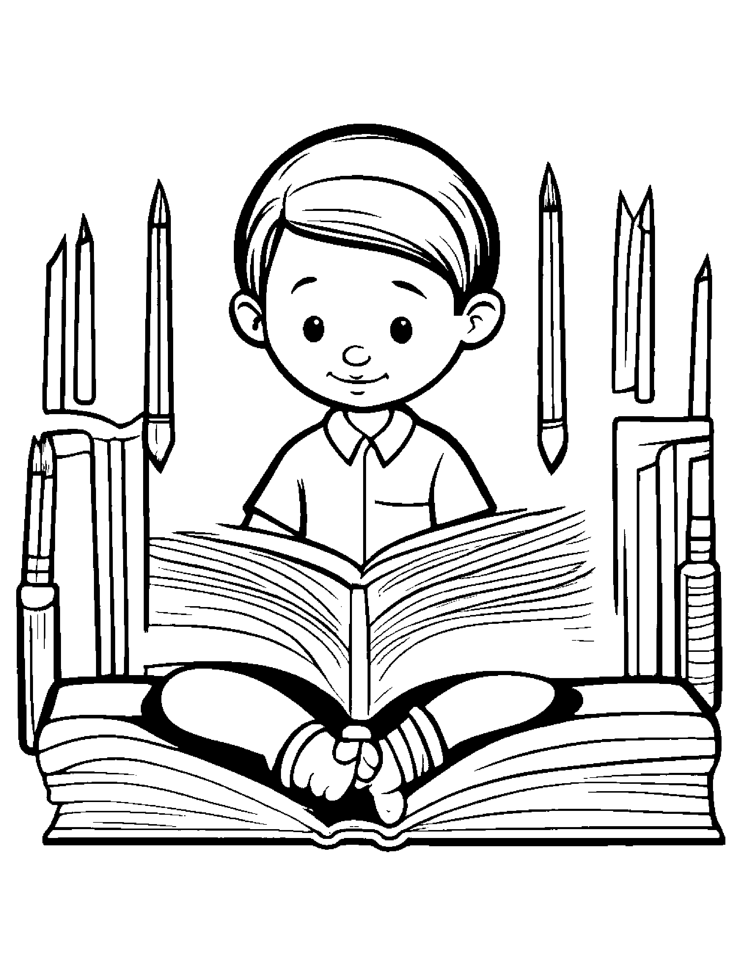 Paintbrush Reading A Storybook #2 Coloring Page (Free Printable PDF)