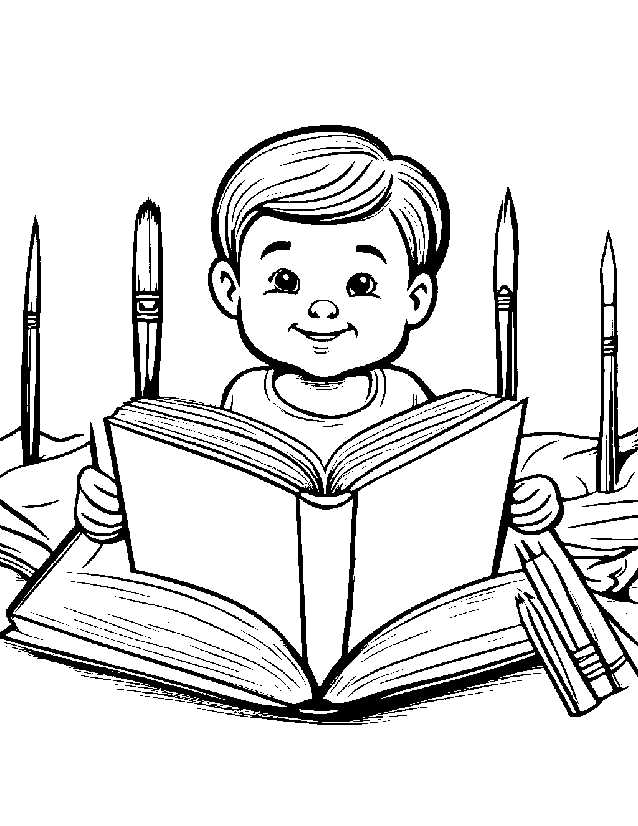 Paintbrush Reading A Storybook #5 Coloring Page (Free Printable PDF)