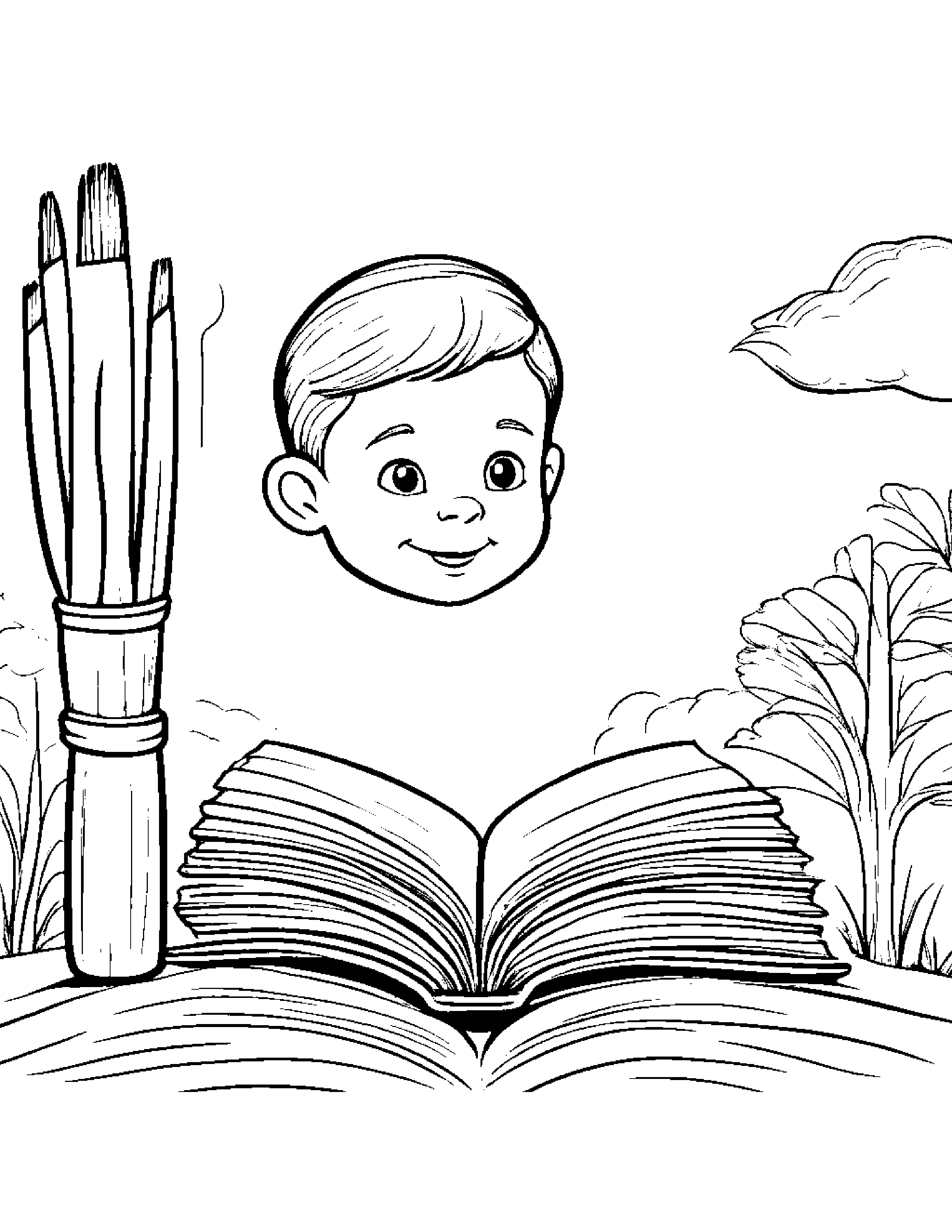 Paintbrush Reading A Storybook Coloring Page (Free Printable PDF)