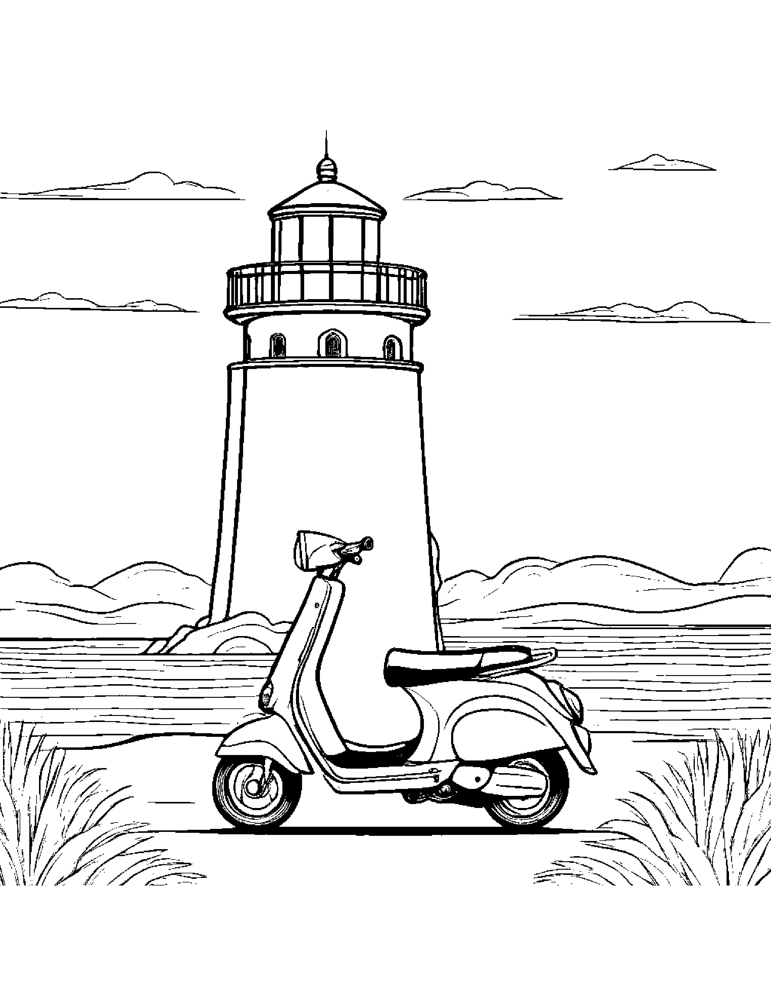 Scooter Coloring Near A Lighthouse #2 Coloring Page (Free Printable PDF)