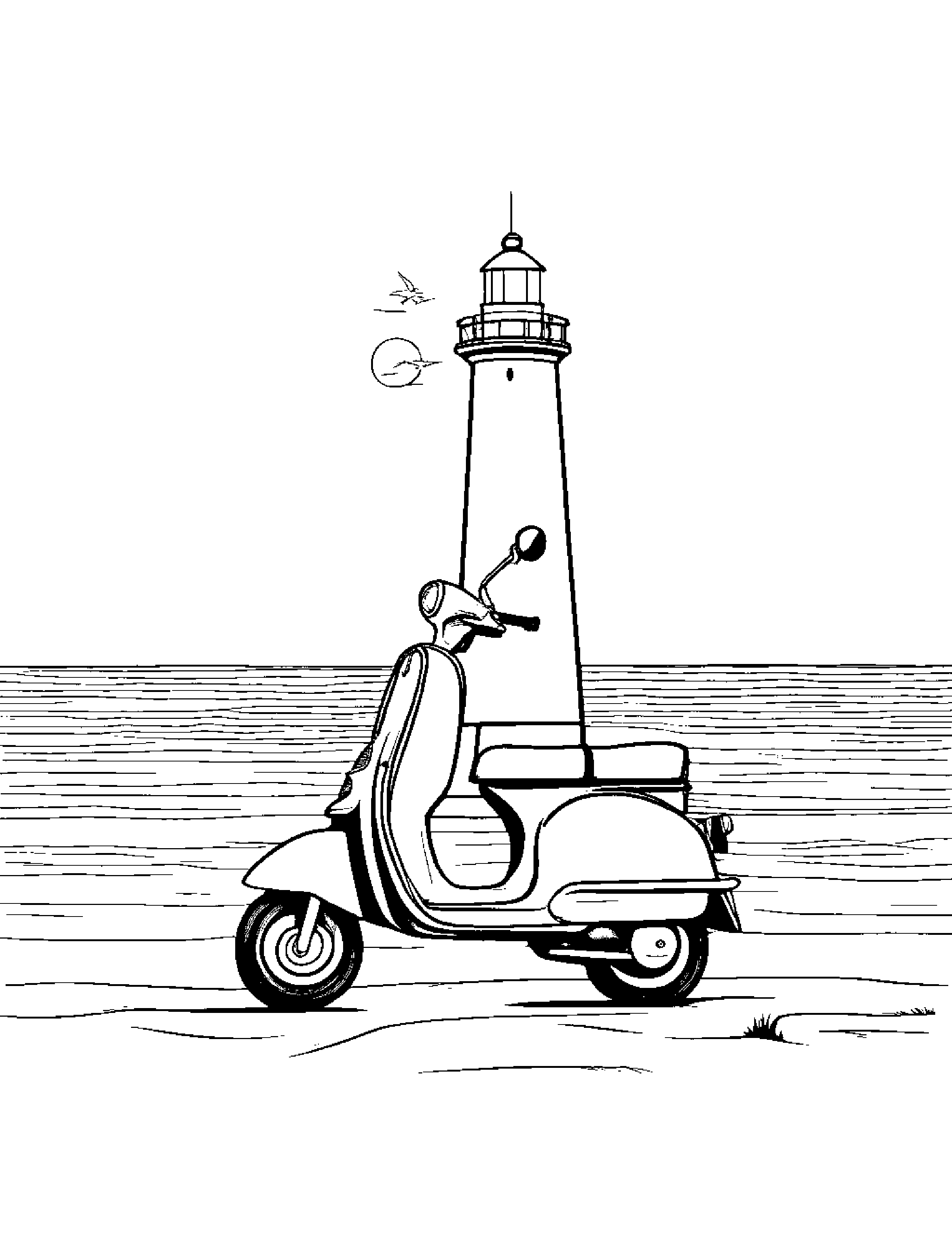 Scooter Coloring Near A Lighthouse #3 Coloring Page (Free Printable PDF)
