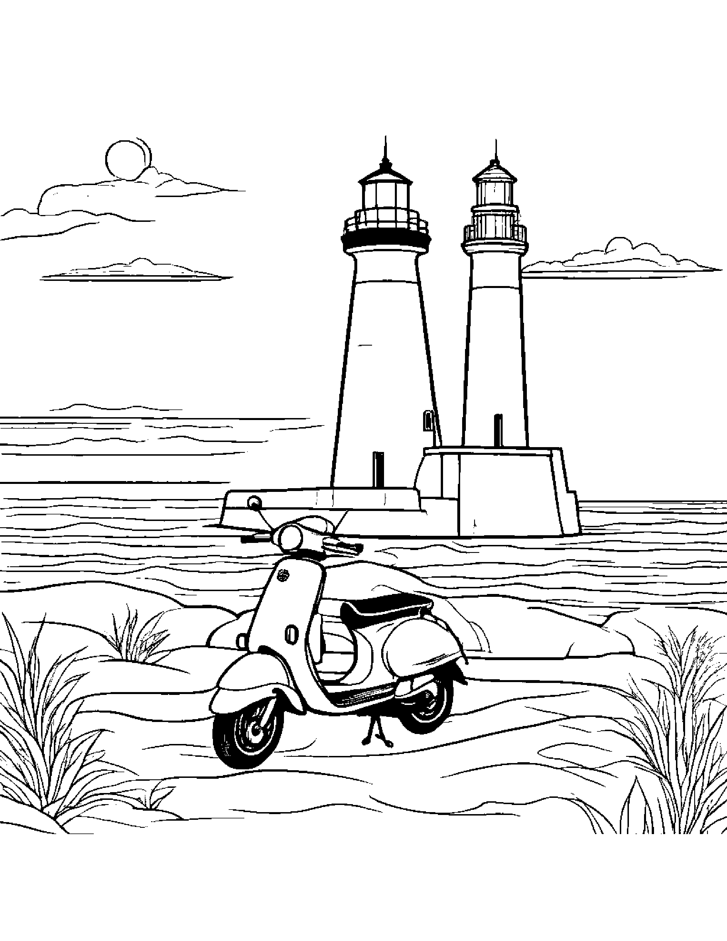 Scooter Coloring Near A Lighthouse Coloring Page (Free Printable PDF)