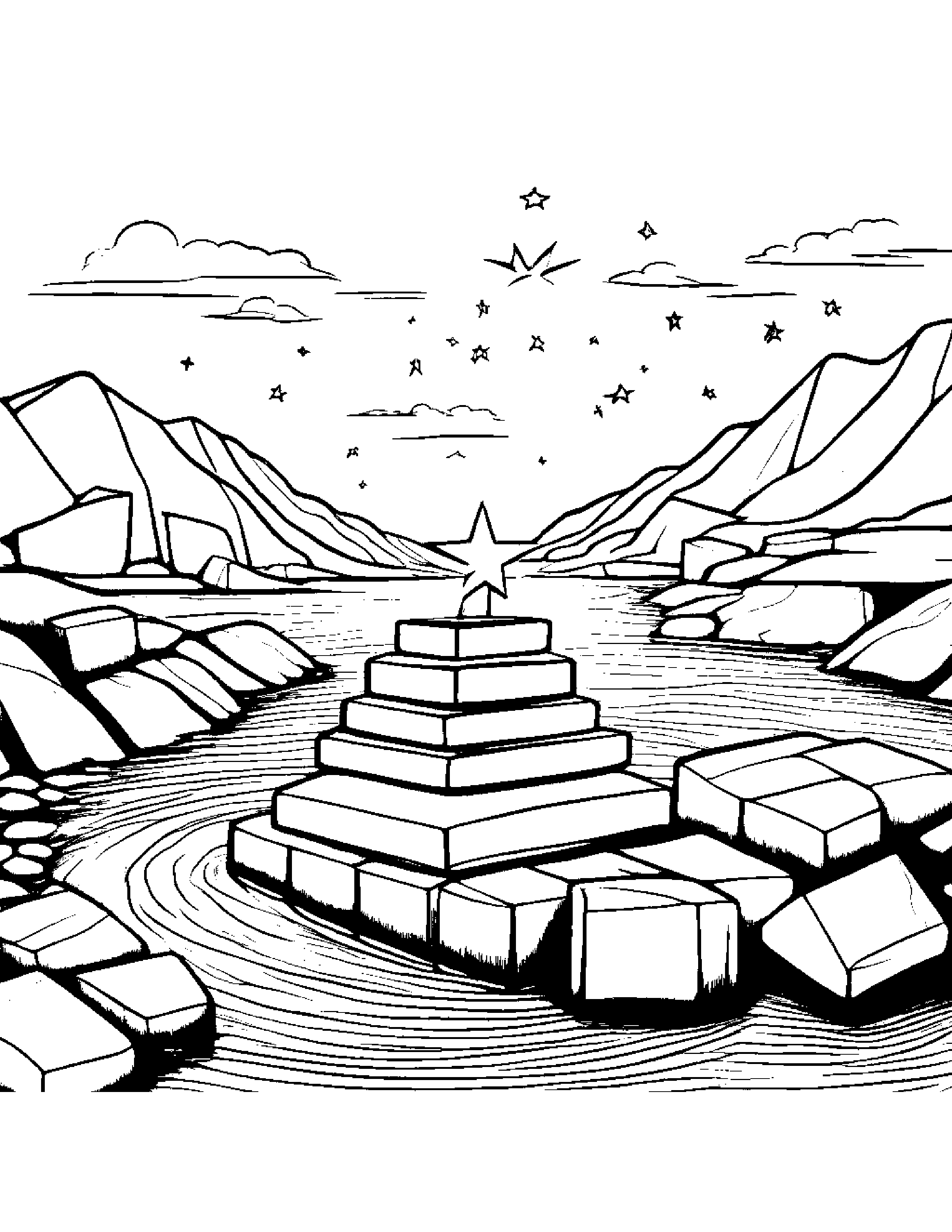 Stack Of Blocks Painting A Star Near A Gentle Stream #3 Coloring Page (Free Printable PDF)