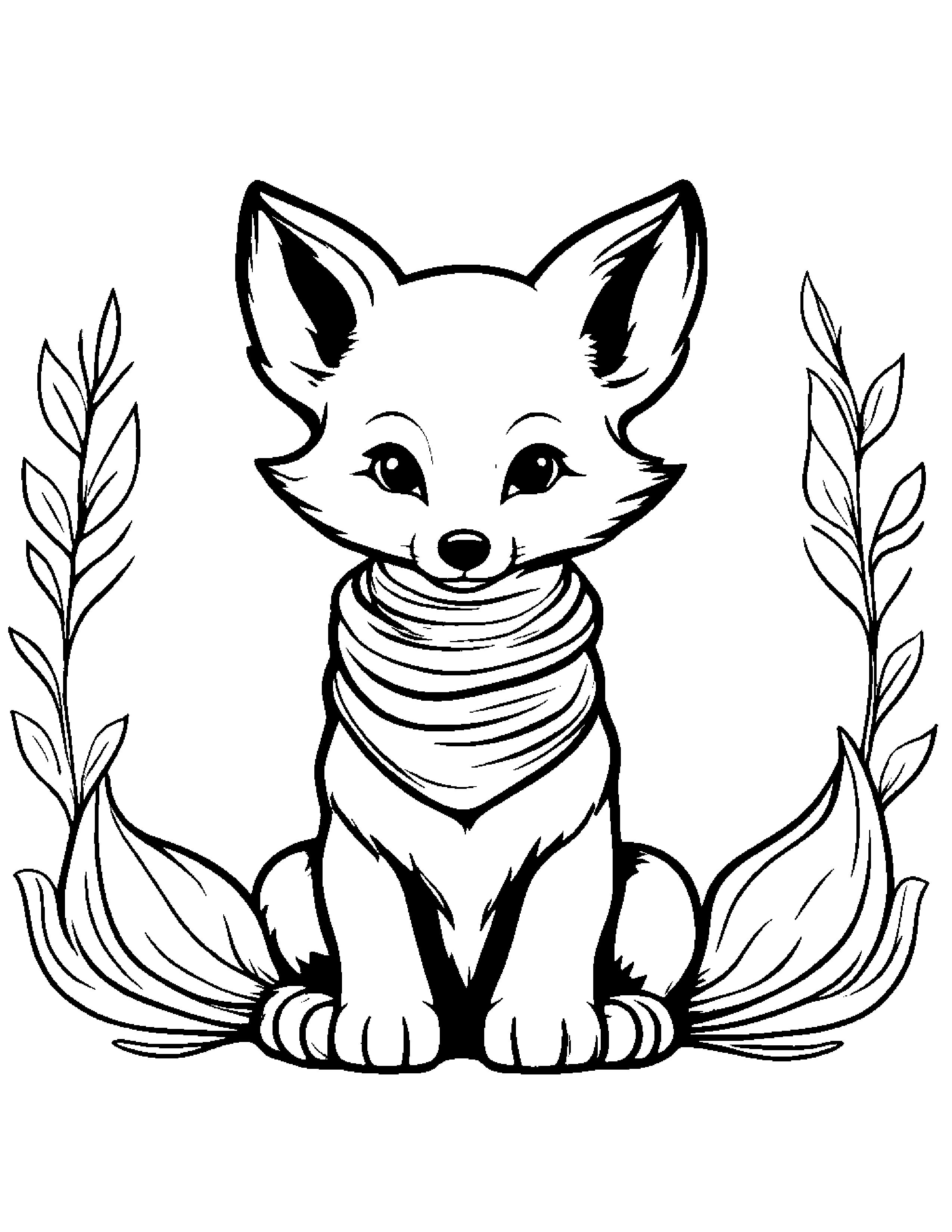 Baby Fox With Scarf #2 Coloring Page (Free Printable PDF)