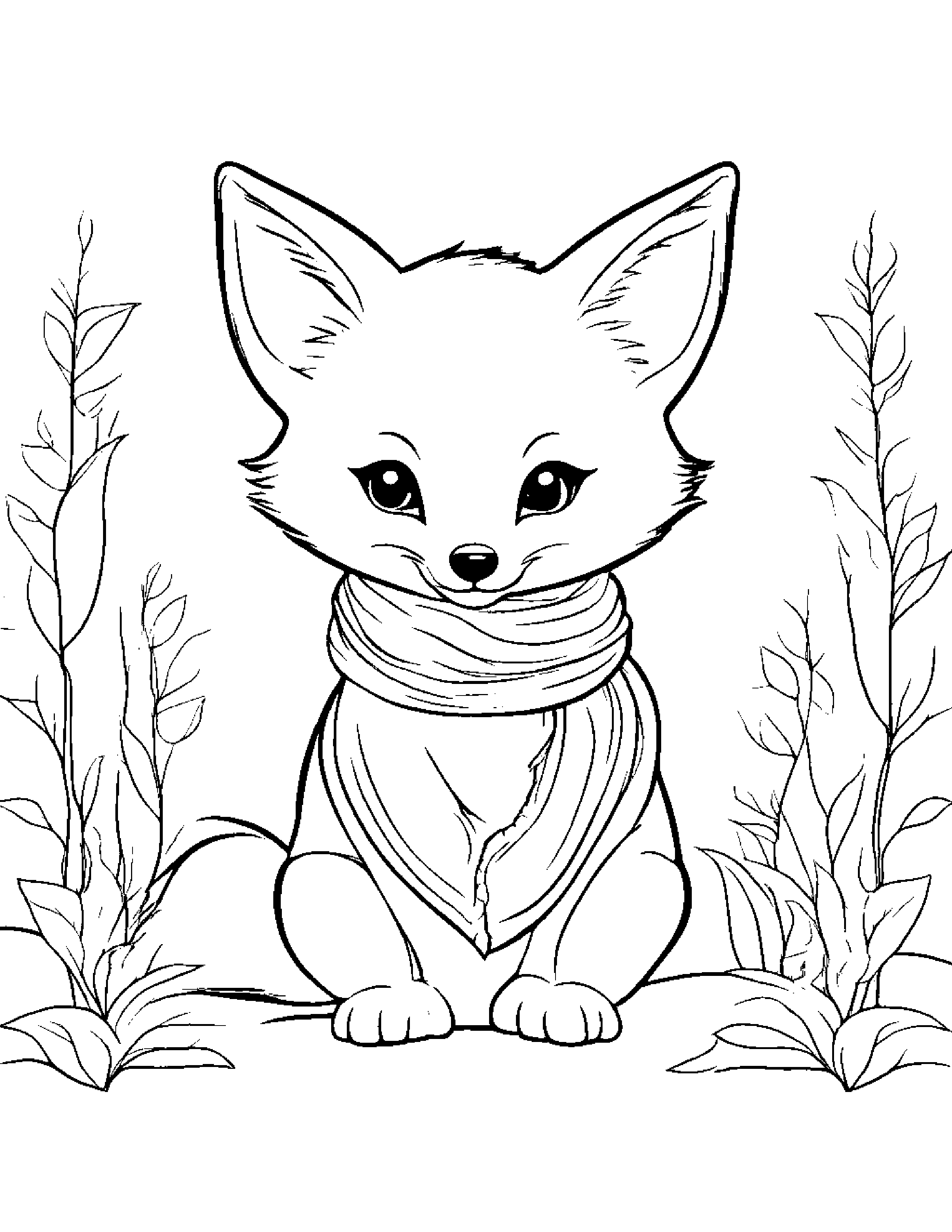 Baby Fox With Scarf Coloring Page (Free Printable PDF)