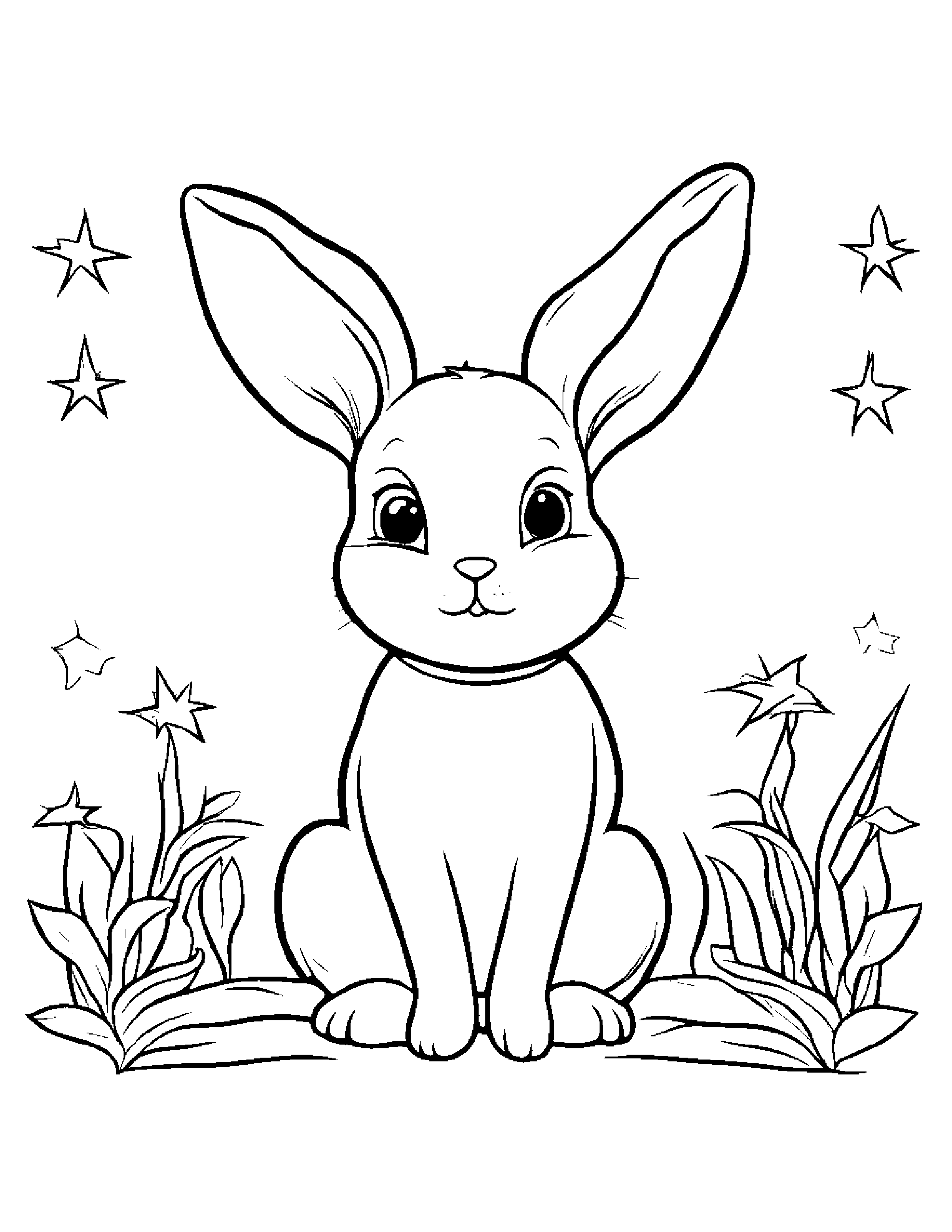 Bunny With A Star Coloring Page (Free Printable PDF)
