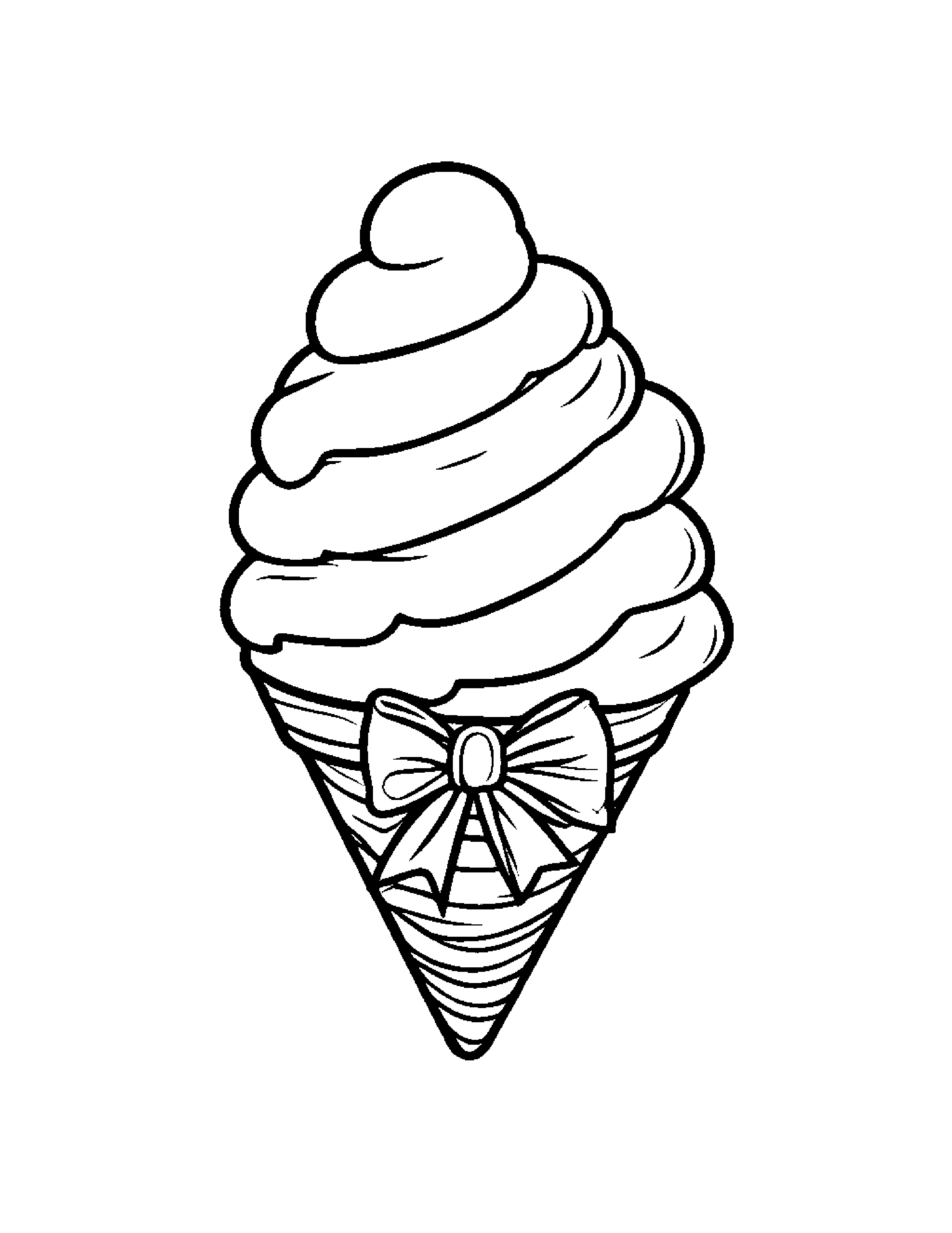 Gentle Ice Cream Cone With A Bow #2 Coloring Page (Free Printable PDF)