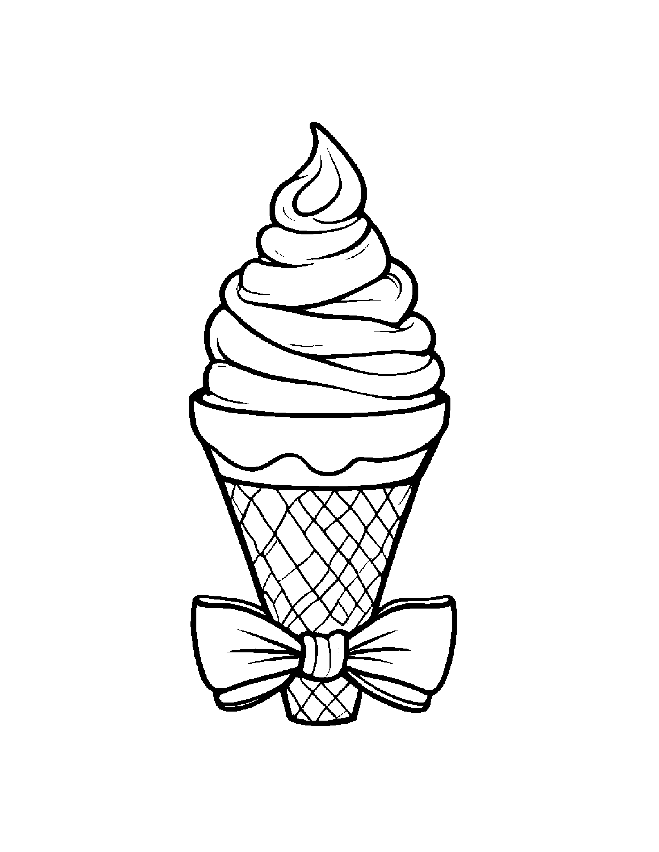 Gentle Ice Cream Cone With A Bow Coloring Page (Free Printable PDF)