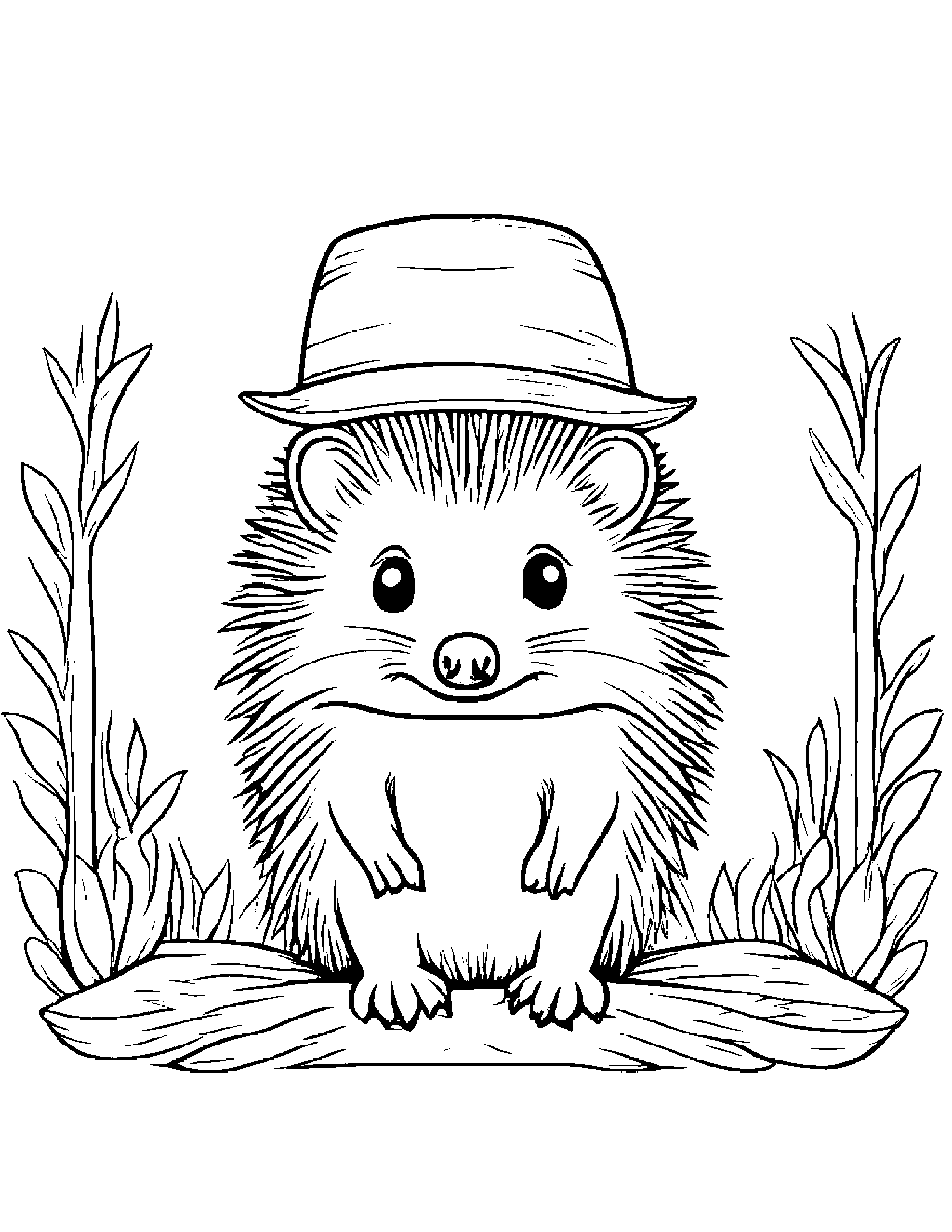 Hedgehog Wearing A Hat #2 Coloring Page (Free Printable PDF)