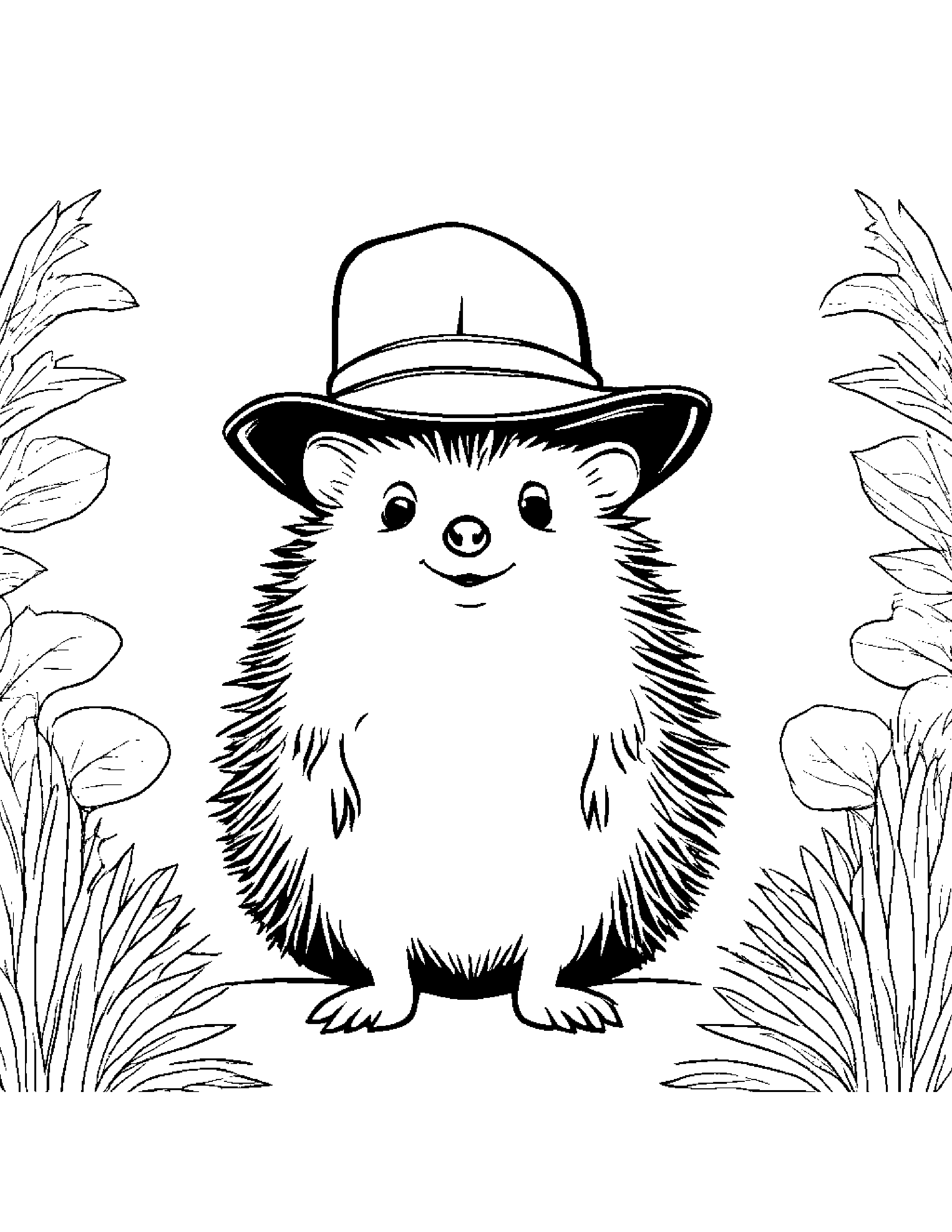 Hedgehog Wearing A Hat Coloring Page (Free Printable PDF)