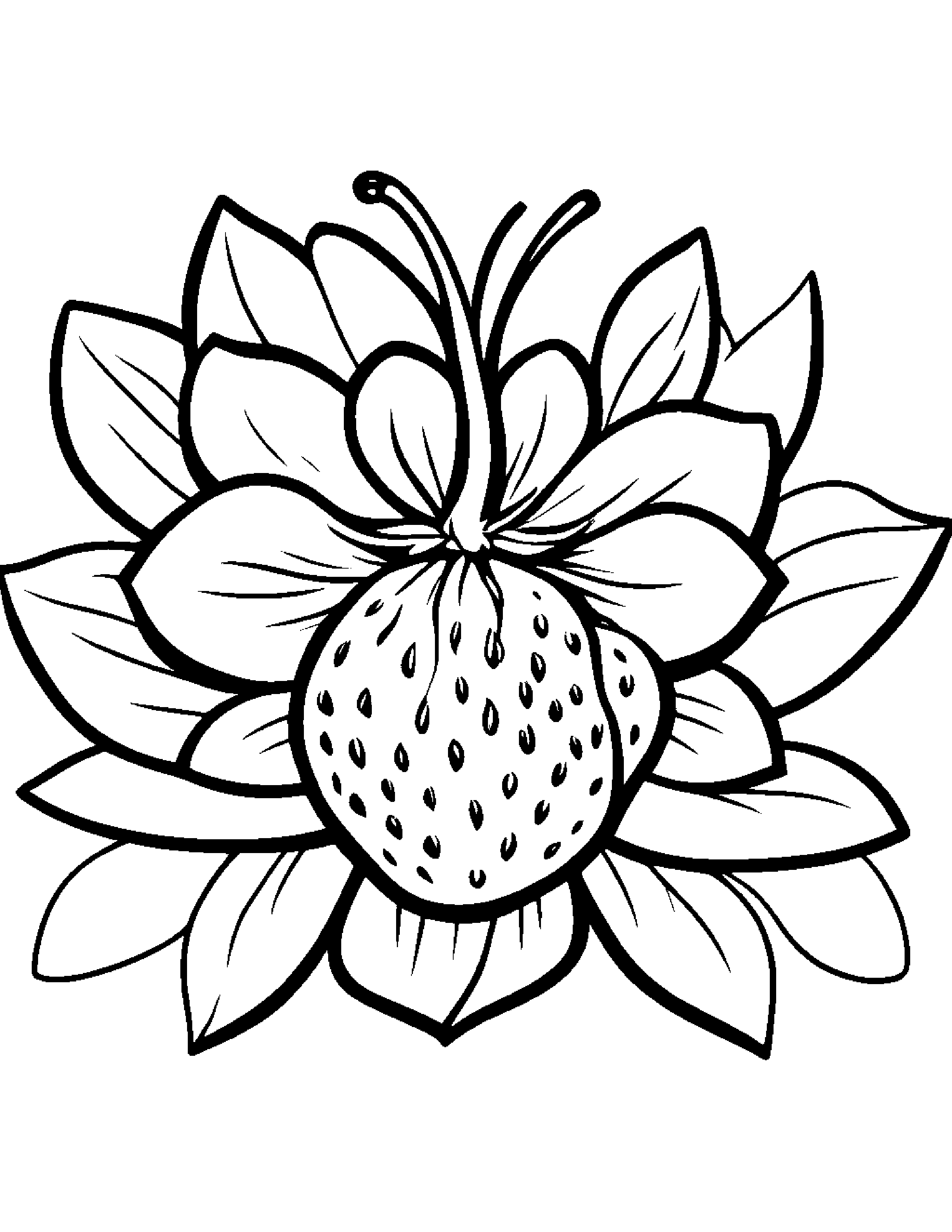 Strawberry With A Flower #2 Coloring Page (Free Printable PDF)